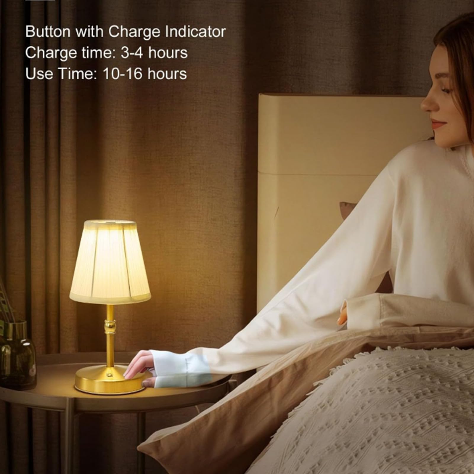 Kabellose LED Schreibtischlampe Touch-Steuerung dimmer Stoffschirm tragbare Tischleuchte ebauter 1800-mAh-Akku ideal für Schlafzimmer und Café