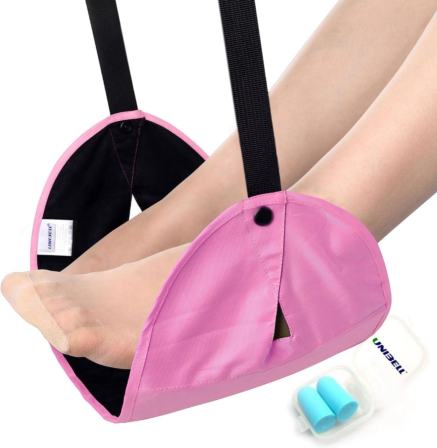 Keasy Portable Travel Footrest + Complimentary Gift UNIBELL Noise-proofing earplugs/Ultralight & Easy Setup,for Airplane&Train&Buses&Office&Home! (Sweet Pink)