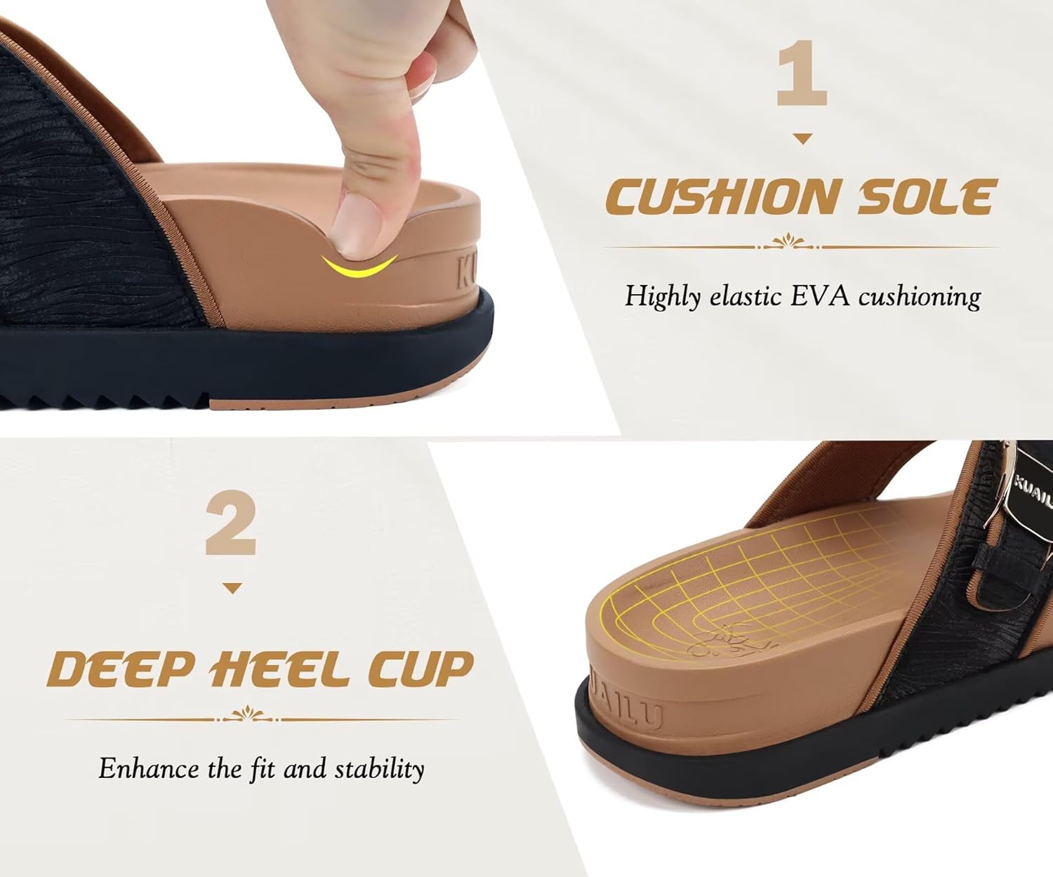 KuaiLu Flip Flops for Womens Orthotic Chic Platform Sandals with Arch Support, Ultra Comfotable Summer Beach Walking Plantar Fasciitis Cushion Sandals Ladies Open toe Adjustable Flat Sandles