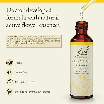Bach Original Flower Remedies, Scleranthus - Be Decisive - Natural Homeopathic Flower Essence for Emotional Balance - Vegan, Gluten Free, Sugar Free - 20mL Dropper