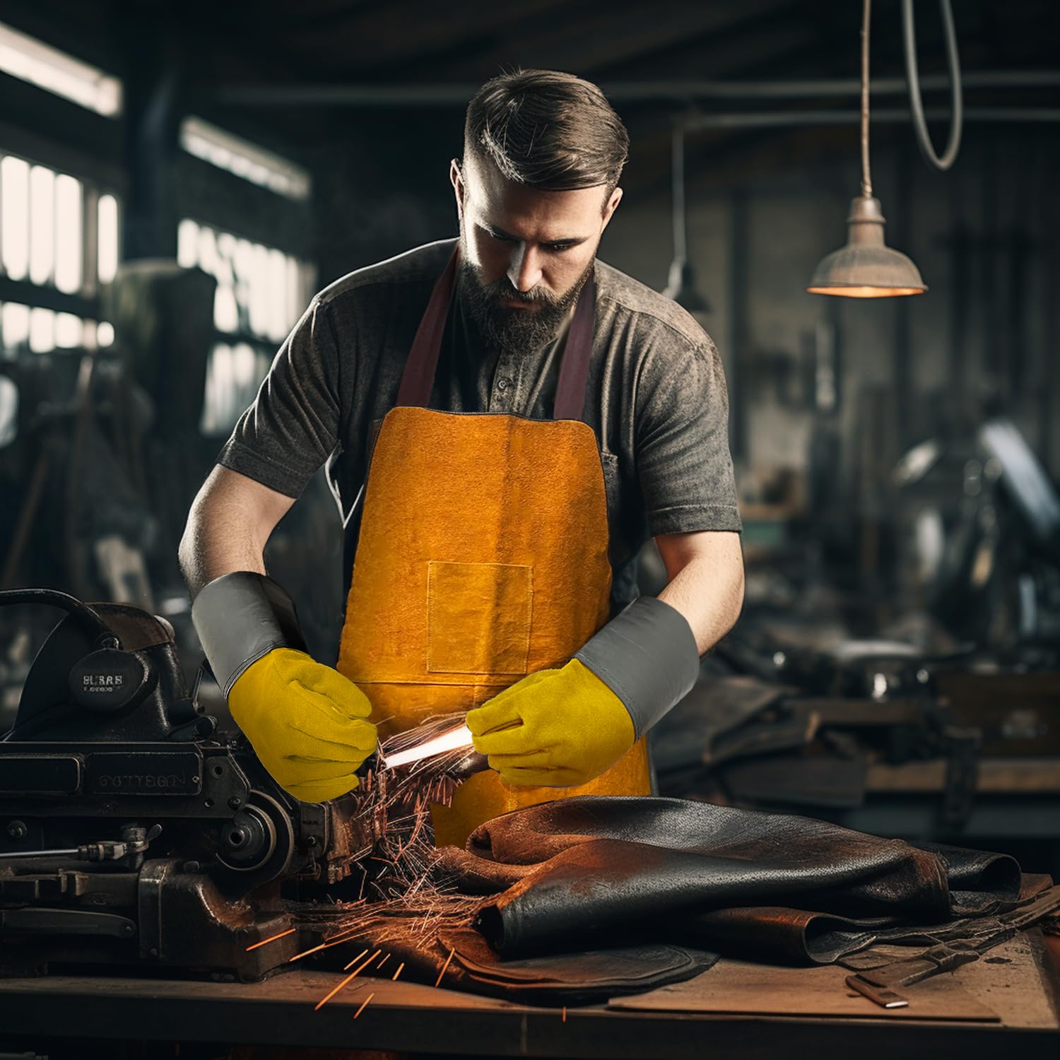 Tablier de soudage pour homme avec gants et pieds – Résistant à la chaleur et ignifuge – Tablier de forgeron