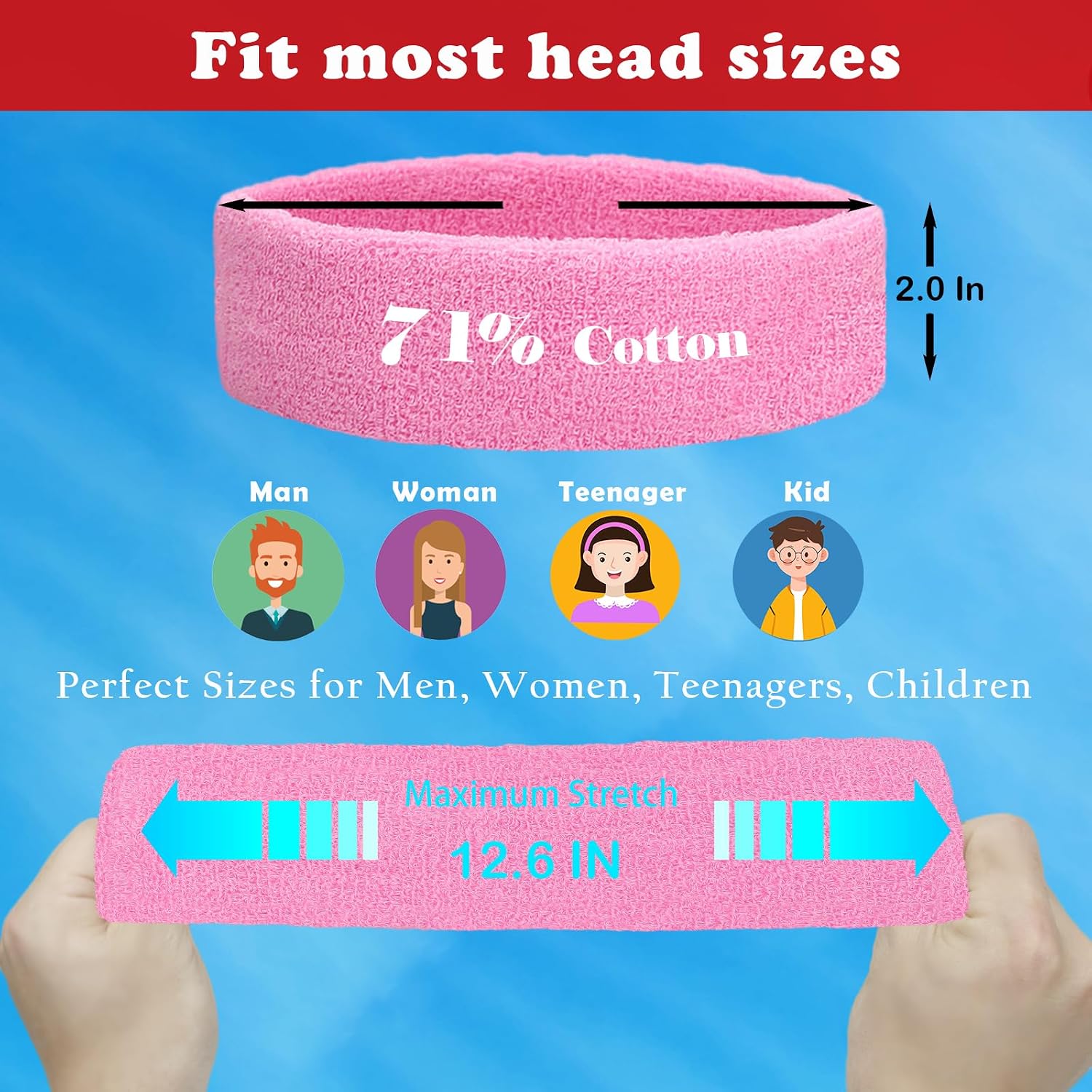 Sweatbands Sports Headbands for Men & Women - 3 Pack Moisture Wicking Cotton Headband for Tennis, Basketball, Running, Gym - Sweat Band