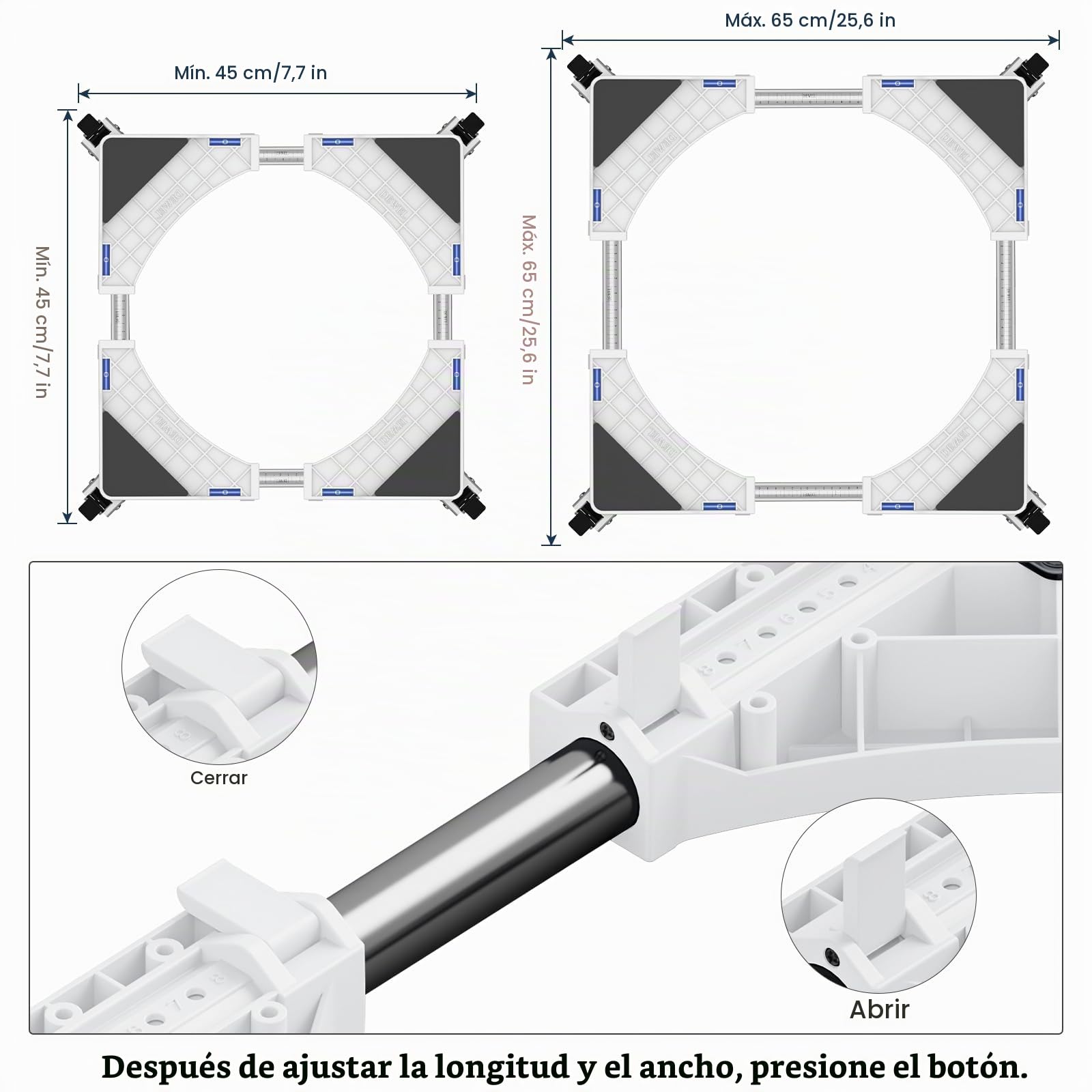 DEWEL Base con 4 Ruedas con Bloqueo para Frigorífico, Lavavajillas, Electrodomésticos ajustable 45cm-65cm Soporte Lavadora Carga 200 kg（Blanco）