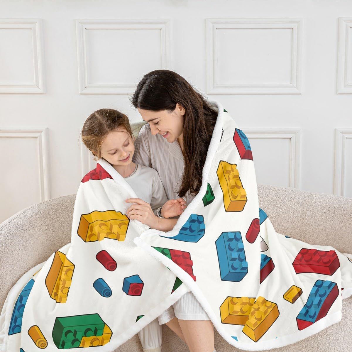 Feelyou Building Blocks Fleece Throw Blanket Twin 60"x80" Kids Toy Brick Plush Blanket for Boys Teens Gaming Games Sherpa Blanket Breathable Colorful Fuzzy Blanket Room Decor