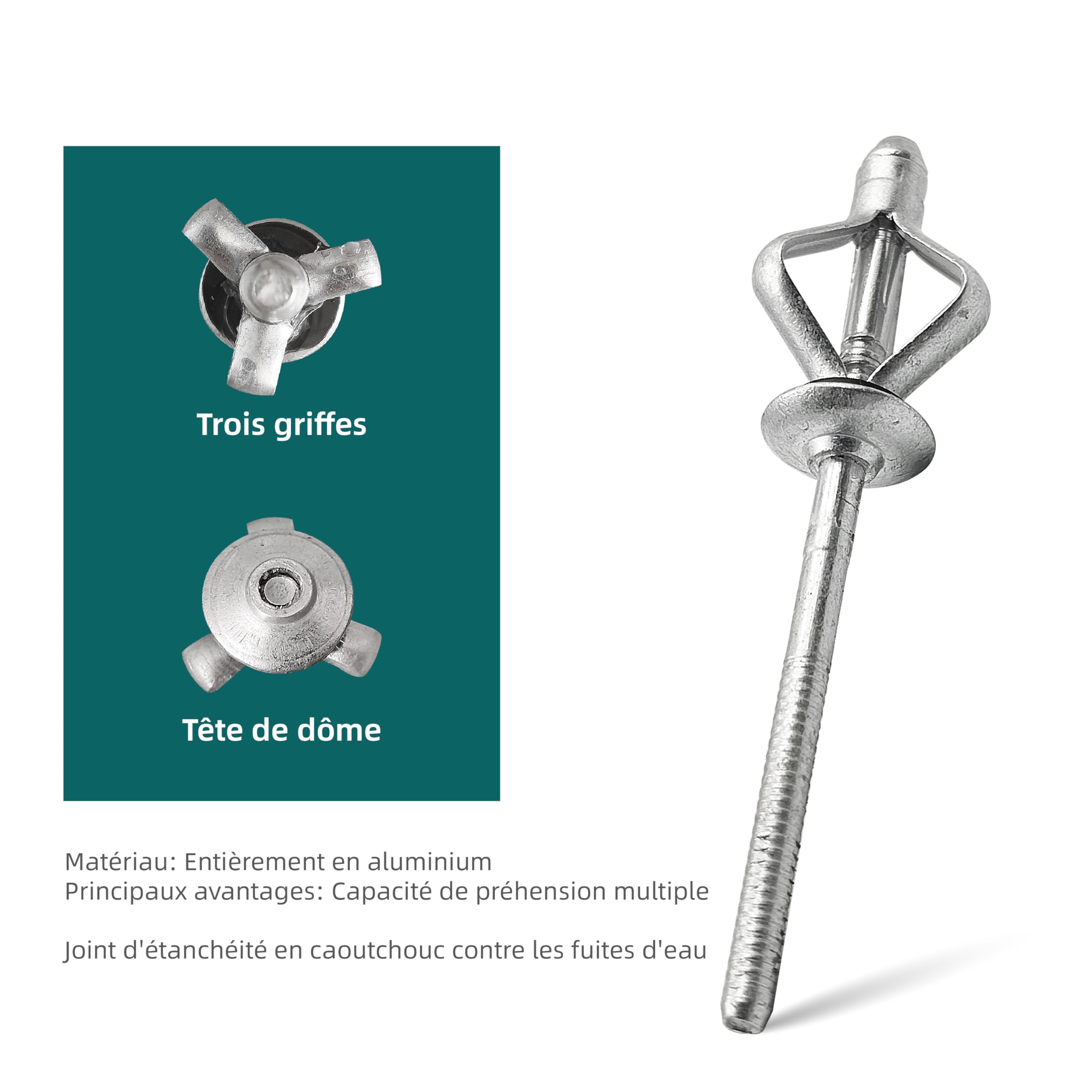 Remaches ciegos de aluminio de expansión múltiple con junta tórica - Juego de remaches de cabeza bulbosa para plásticos o materiales flexibles (Ø5.2x28mm - 50 piezas)