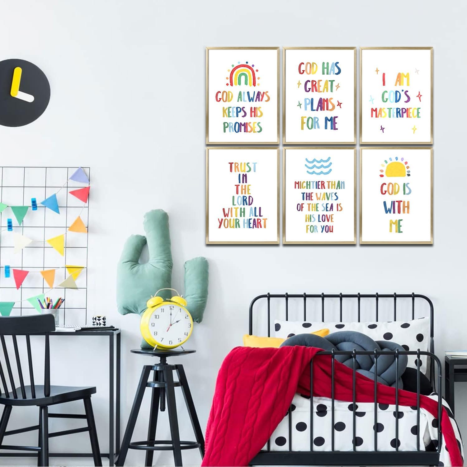 6Pcs Colorfully Bible Verses Children Wall Art Christianity is Inspiring Canvas Wall Decor Pictures Religion Painting Poster Printings for Children's Room Nursery Artwork Home Decoration Unframed