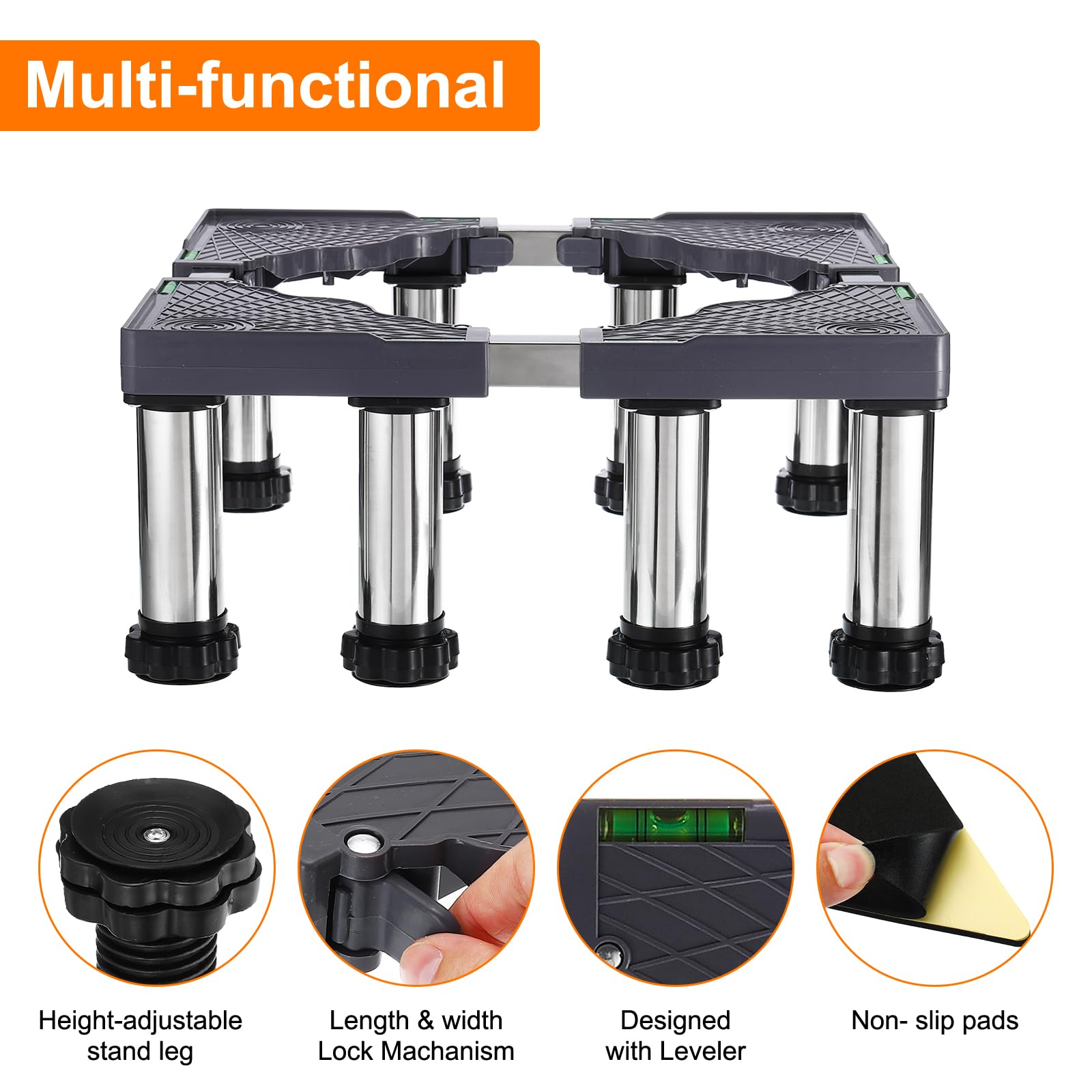 PATIKIL Soporte para Mini Nevera, Base de Soporte para Lavadora de 8 Patas Fuertes, Base Multifuncional Ajustable con Bandeja Antivibración, Altura de 7.5"-8.6", Paquete de 2