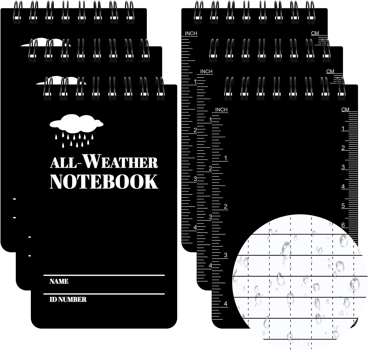 Prudiut 6 Pcs Waterproof Notepad Notebook 3 × 5" Write in the Rain Pocket Notebook Tactical Notepad Police Notepad Small Spiral Notebook for Outdoor Office School (50 Sheet per Notepad)