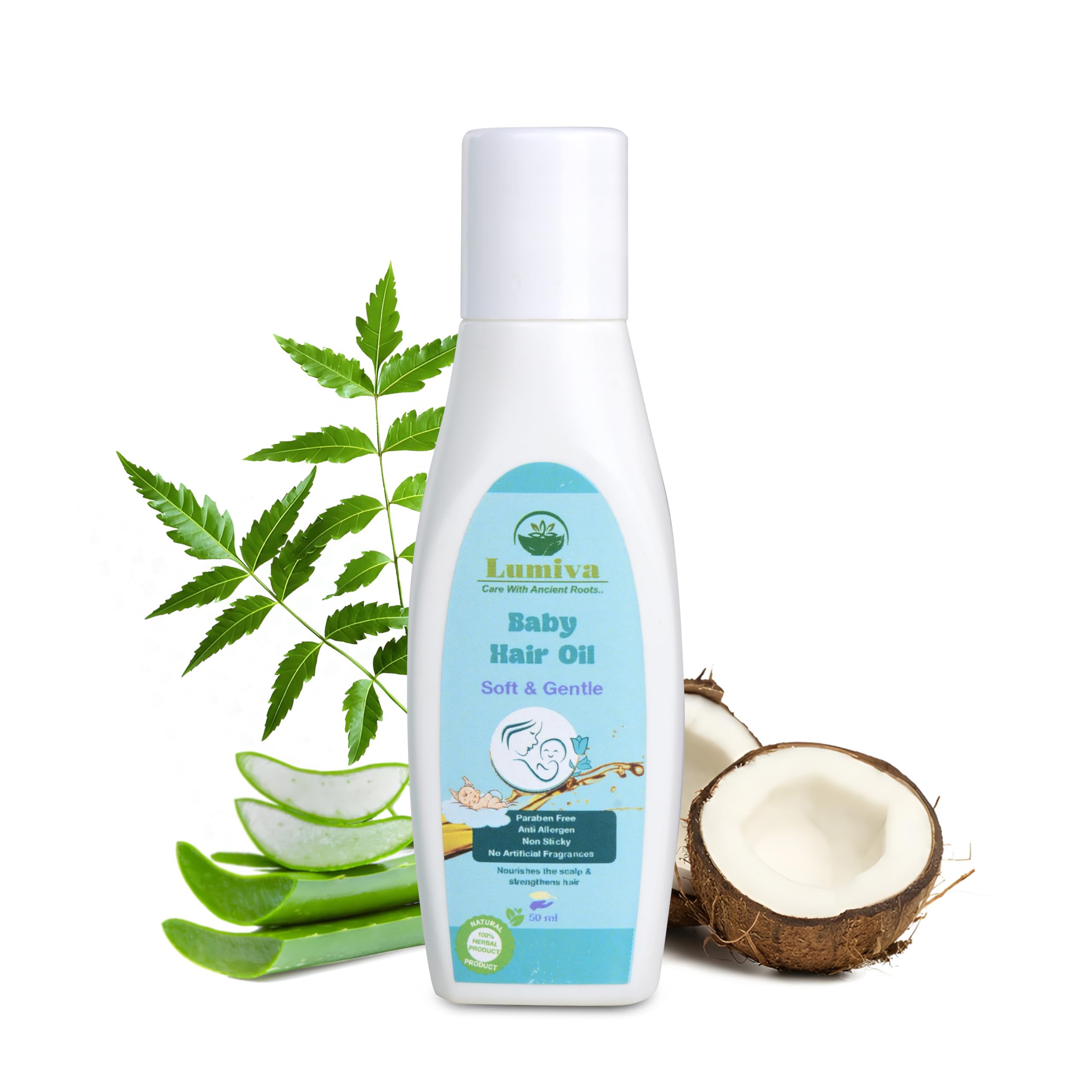 Lumiva Baby Hair Oil-50ml | Gentle Nourishing Formula with Aloe Vera,Coconut Oil, Sweet Almond Oil, Olive Oil, Avocado Oil | Helps Strengthen Baby Hair Moisturize & Improve Texture-image-46