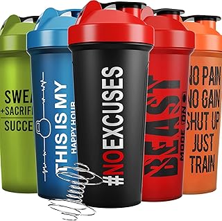 5 PACK Protein Shaker Bottles for Protein Mixes -24 OZ- Dishwasher Safe Shaker Cups for Protein Shakes - Shaker Cup for Blender Protein Shaker Bottle for Shakes Protein Shake Blender