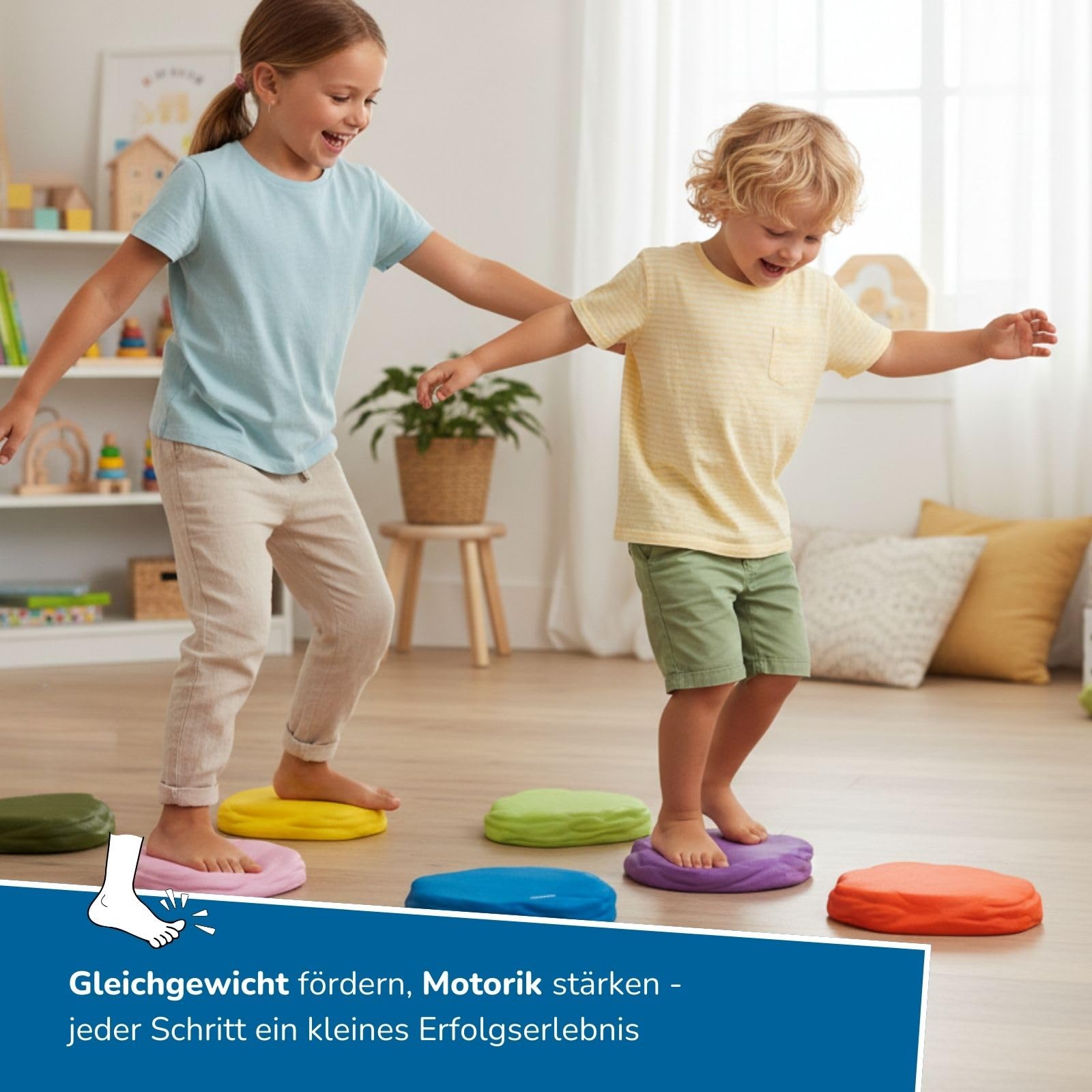 alldoro 60800 Pierres d'équilibre Souples - 8 Pierres d'équilibre en Mousse Souple pour Enfants à partir de 3 Ans, 18 x 15 cm chacune, Multicolore