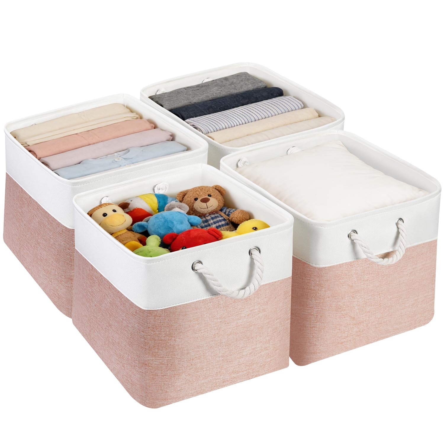 Junlai Pink-White 4 Pack Fabric Storage Boxes, Kallax Storage Boxes 33 X 38 X 33 With Handles, Foldable Large Storage Pink Basket For Office & Home, Book, Clothes, Toys(Pink-White)