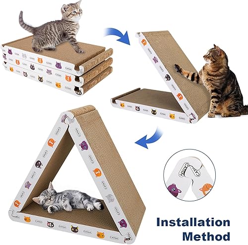 Miniatura 4 de Rascador de gatos plegable, triángulo para gatos, 6 lados utilizables, rascador de gatos para gatos de interior, cartón rascador de gatos reciclable