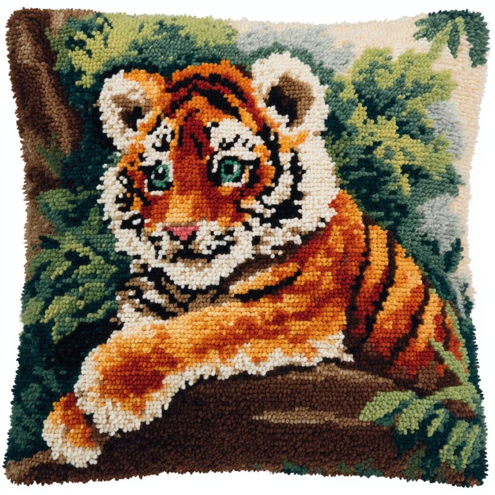 WallustrioaW Latch Hook Pillowcase Kits 17x17in,Cute Tiger