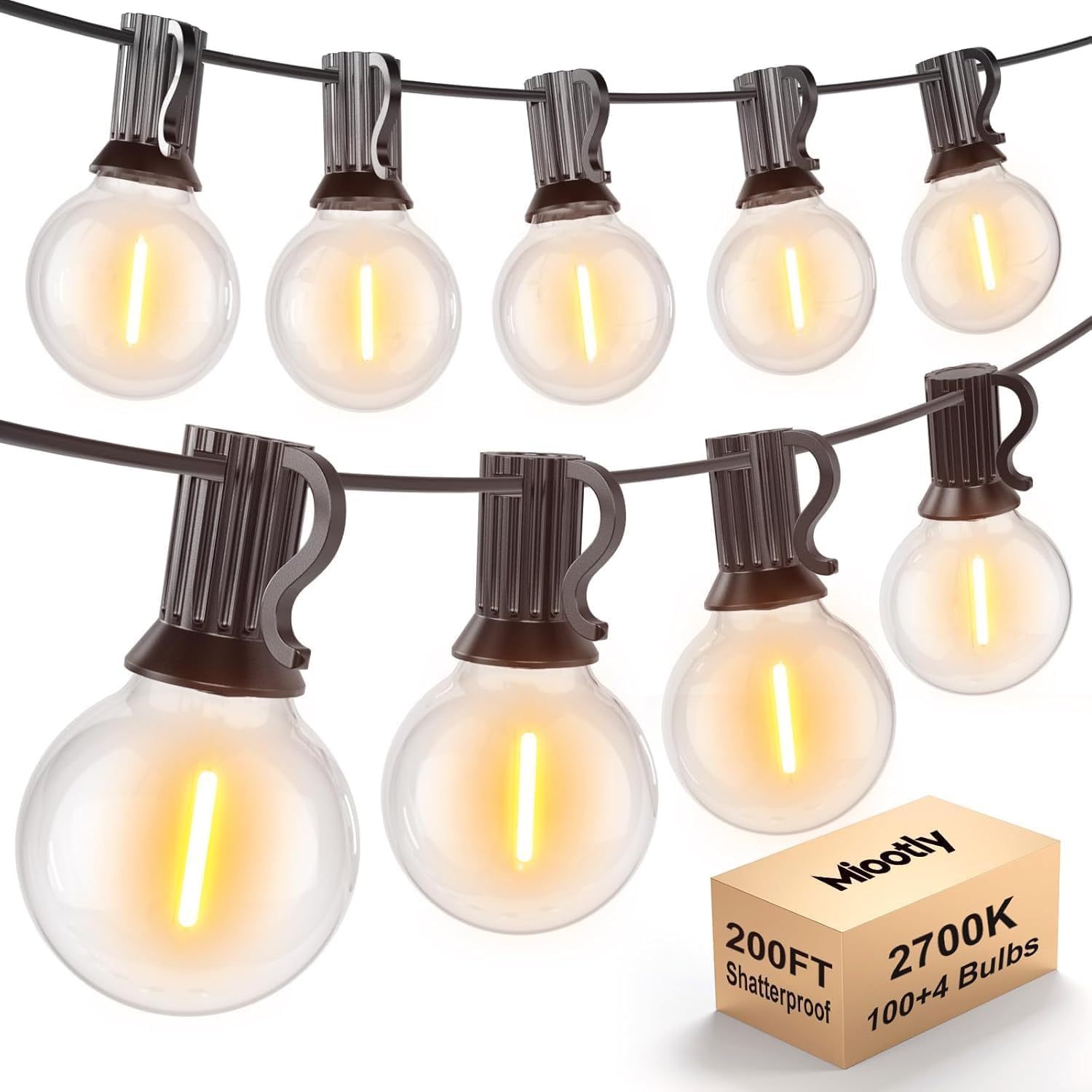 Catena Luminosa Esterno 61M 100+4 LED G40 Lampadine | 200FT Luci da Esterno Giardino IP45 Impermeabile 2700K Catena Luci Esterno per Giardino Natale Terrazzo, Matrimonio