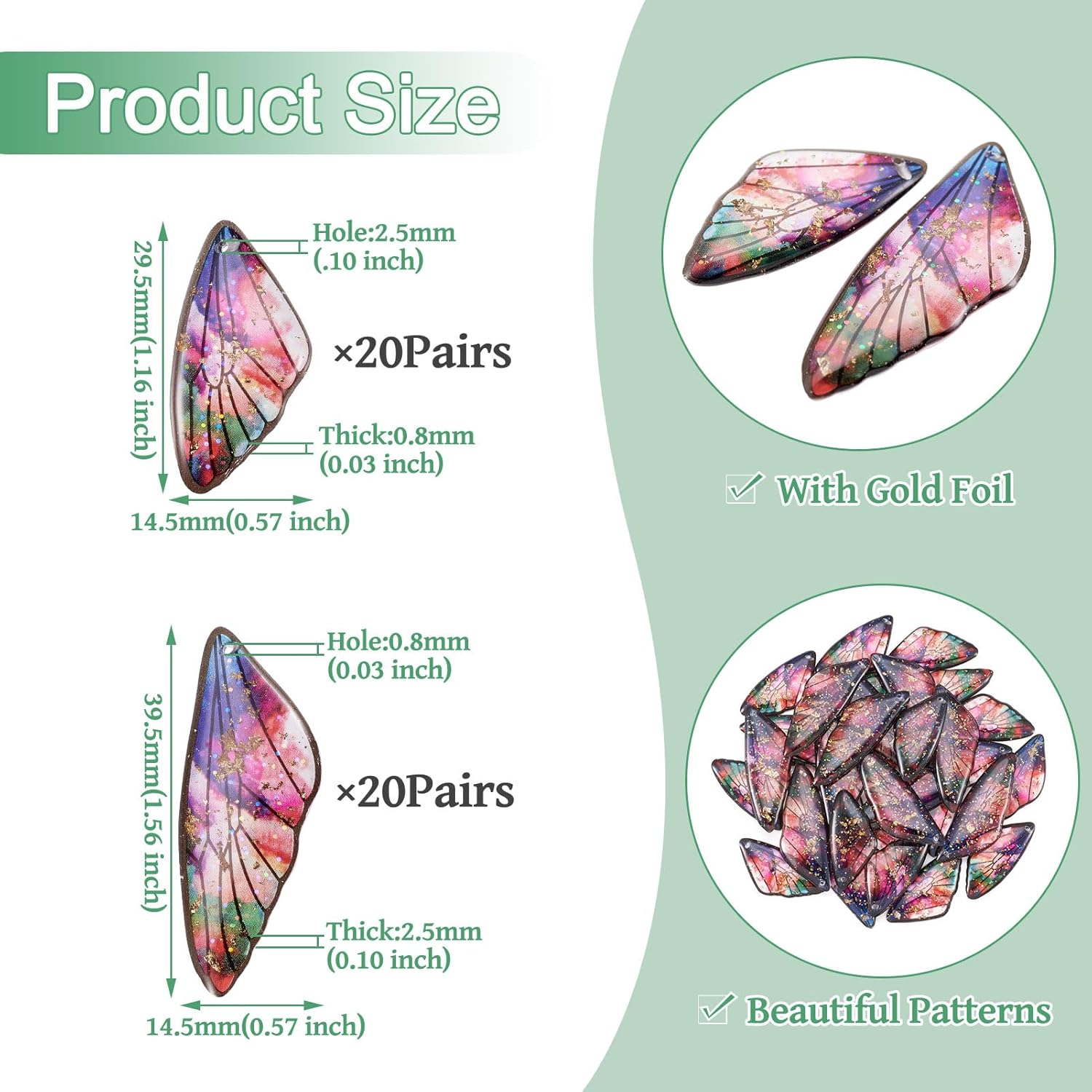 Colorful Butterfly Wing Charms Fairy Wing Pendants Cute Insect Dragonfly Wing Dangle Charms Butterfly Wing Earring Making Sets for DIY Women Girl Earring Necklace Jewelry Making
