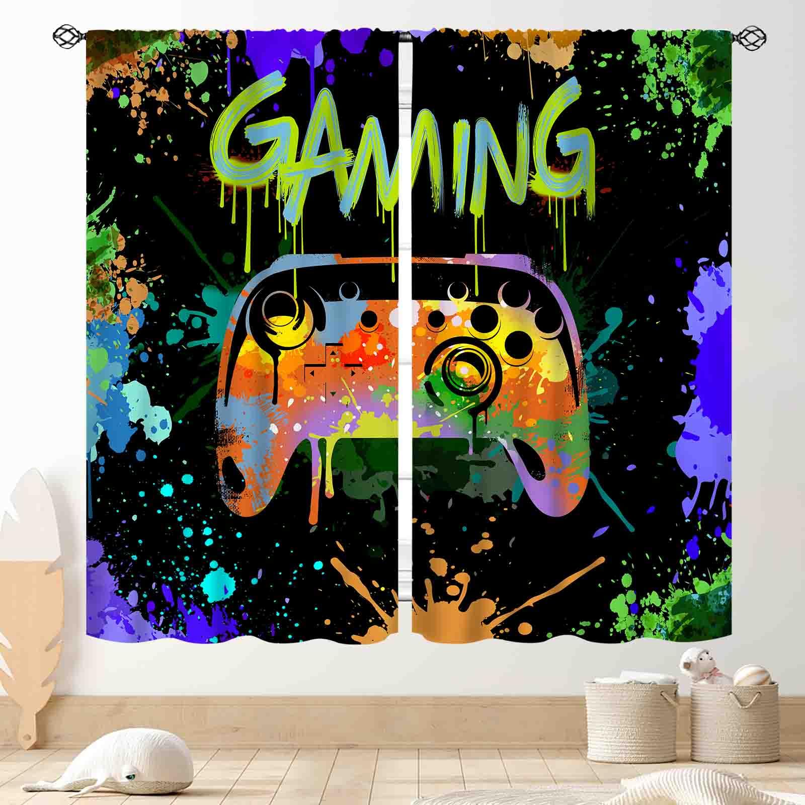 TKUYO Gaming Curtains, 2-Pack, 42"x45" Inch, Rod Pocket, Blackout, Graffiti Pattern, Color: Game-10, Size: W 21" x L 45" (each panel), Room Darkening, Playroom โ image 1