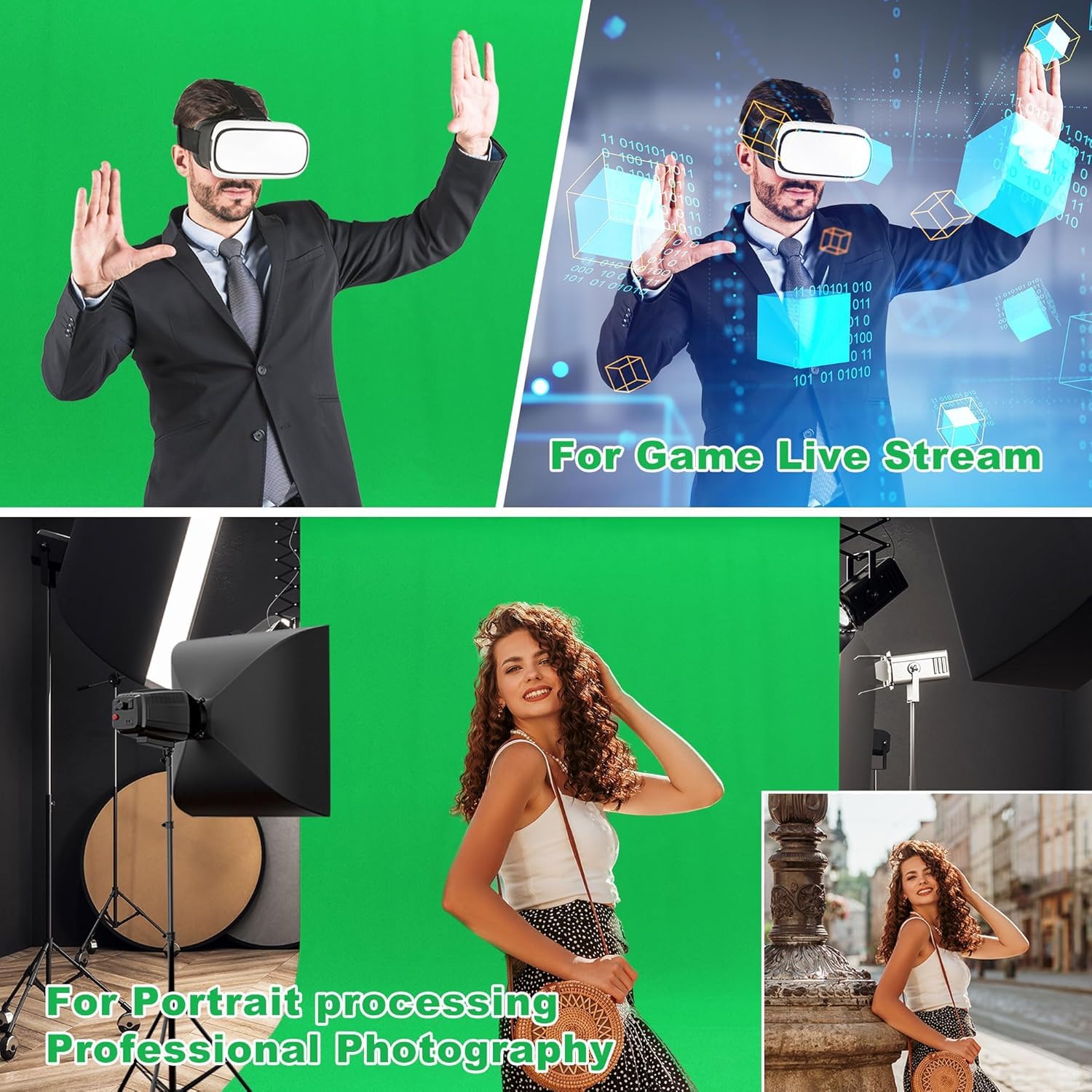 Sfondo verde 2,4 x 3,7 m – Schermo verde professionale per fotografia, produzione video, streaming live e servizi fotografici, senza pieghe, opaco, lavabile in lavatrice, riutilizzabile, facile da