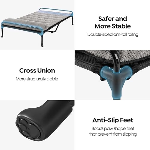 Miniatura 2 de Veehoo Cama elevada para perros + cojín acolchado extraíble, cuna para perros interiores y exteriores con barandilla para perros de tamaño grande,