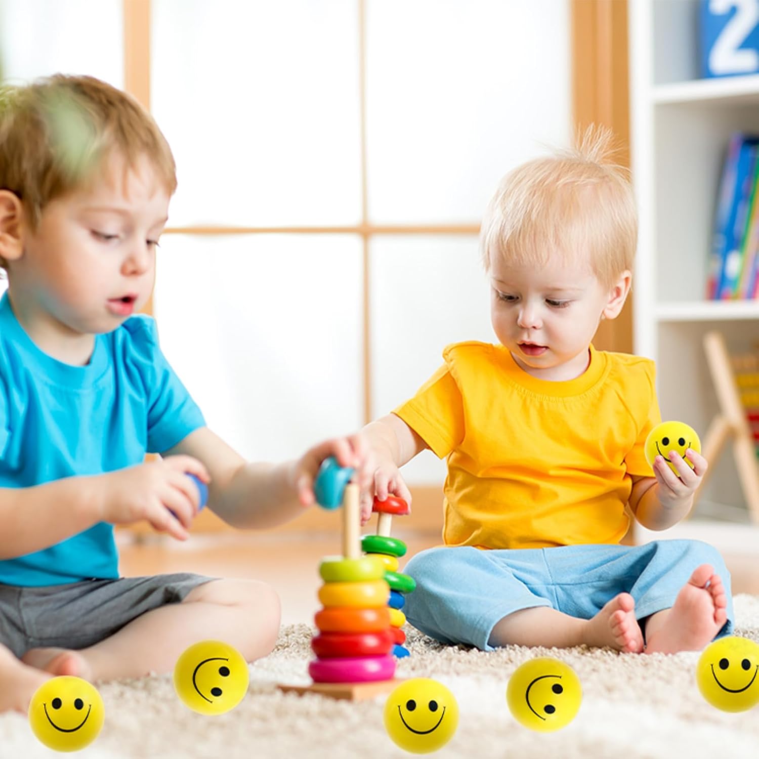 40PCS Smile Face Stress Balls Bulk, 2 Inch Yellow Stress Relief Ball, Mini Smiley Face Squeeze Balls, Foam Ball for Gifts, Prizes, Party Bag Fillers