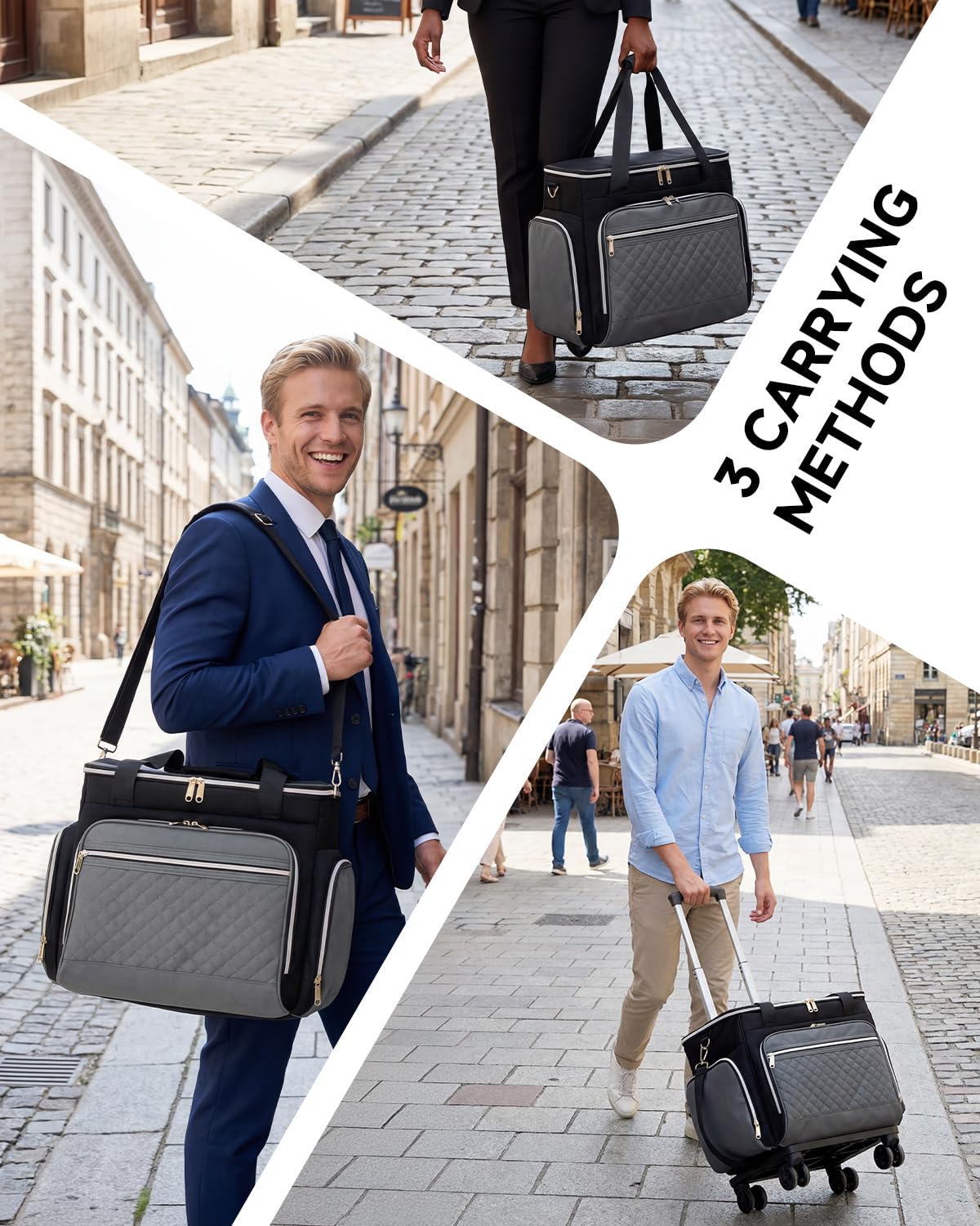 Amythe Lehrertasche mit Rollen Damen mit Akkordeon-Aktenordner, Abnehmbarer Trolley mit 5 Rädern mit Gepolsterten Taschen für 15.6 Zoll Laptop Reisen/Schule/Büro, Schwarz