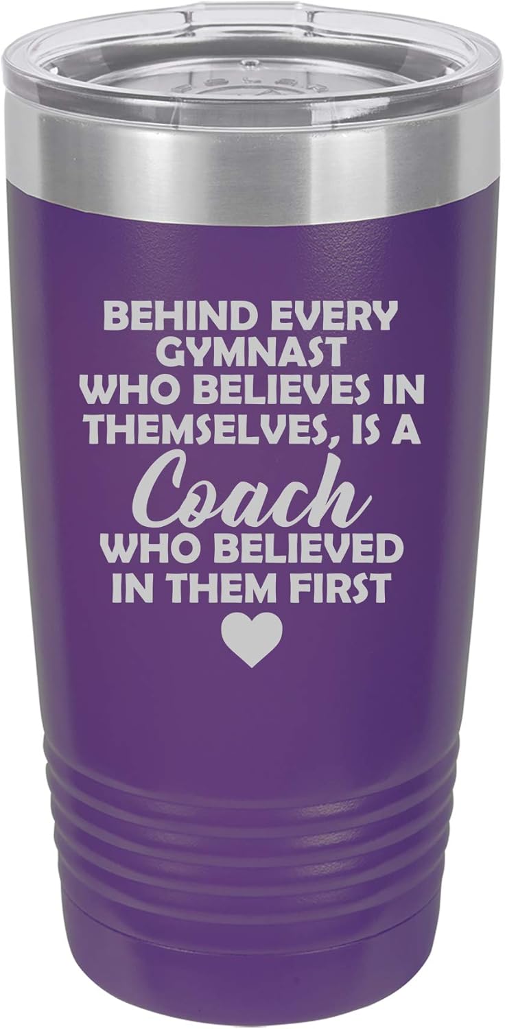 Tumbler Stainless Steel Vacuum Insulated Travel Mug Gymnastics Coach Gift (Purple, 20 oz)