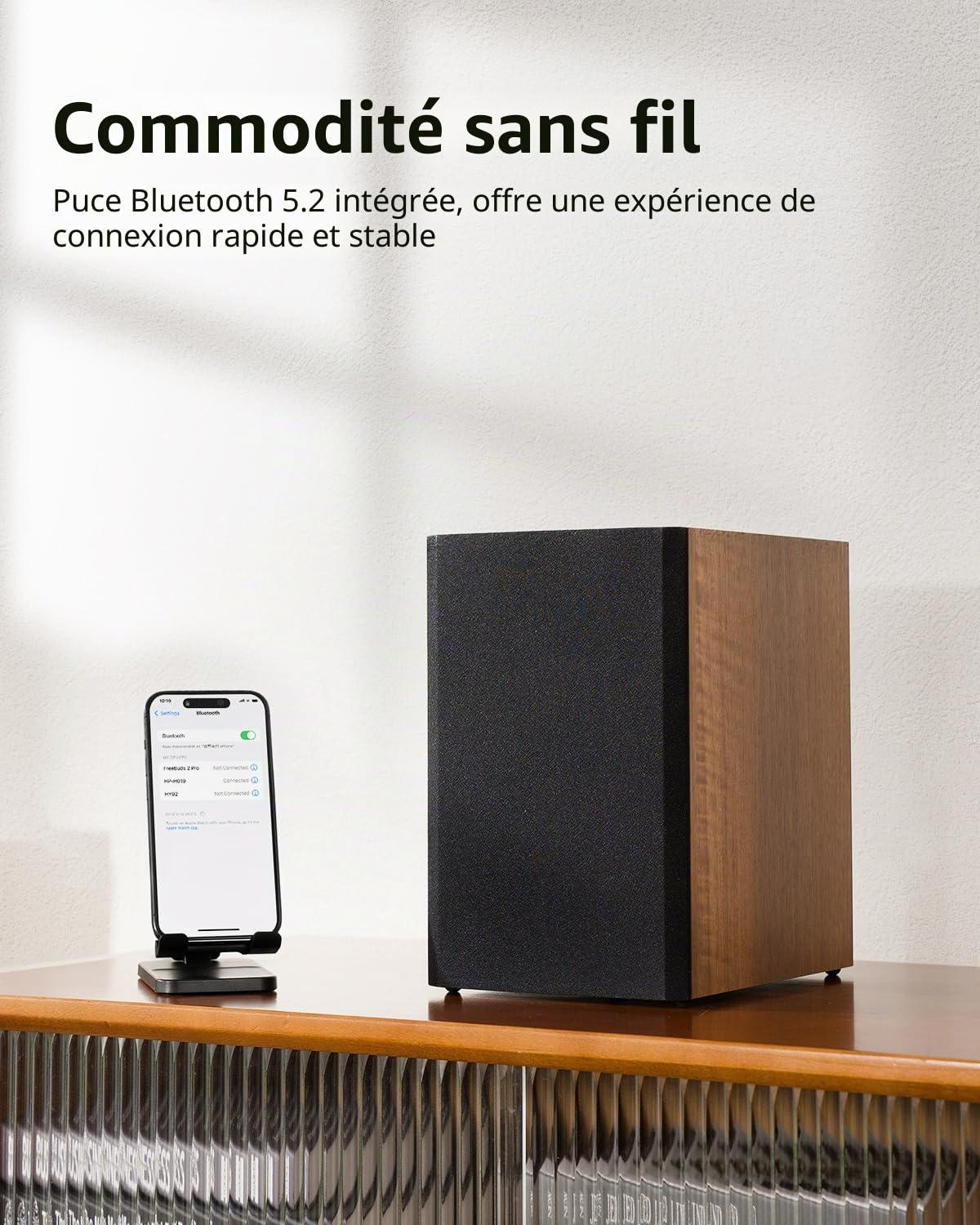 Angels Horn Enceintes Bibliothèque Actives Bluetooth, Hi-FI 60 W RMS | Haut-parleurs 2 voies de 4", 30Hz–20kHz, télécommande, entrée auxiliaire, Bluetooth et boîtier en MDF