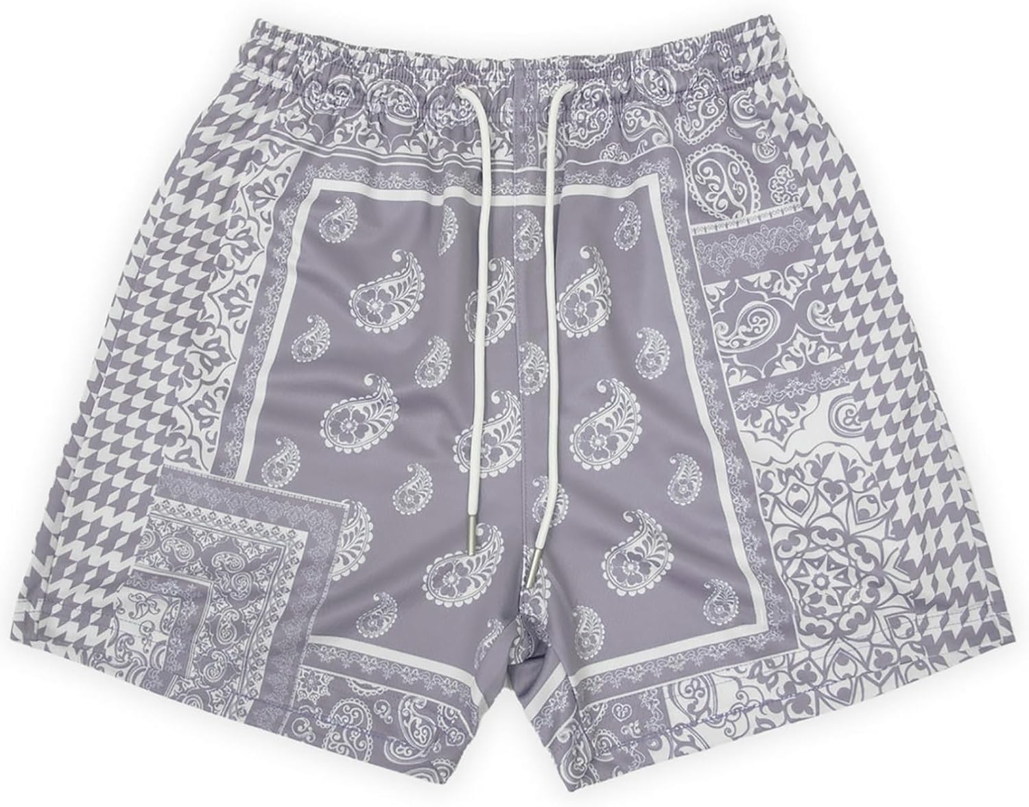 BOOMLEMON Men's Retro Paisley Shorts Mesh Print Casual Beach Shorts Athletic Gym Workout Running Short Pants