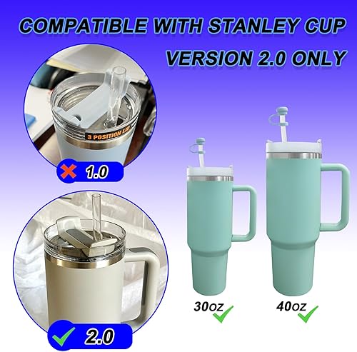 Miniatura 4 de 6PC Silicone Spill Proof Stopper for Stanley Cup 2.0 40oz 30oz, Reusable Stanley Tumbler Accessories straw cover Including 2 Square Spill Stopper,2