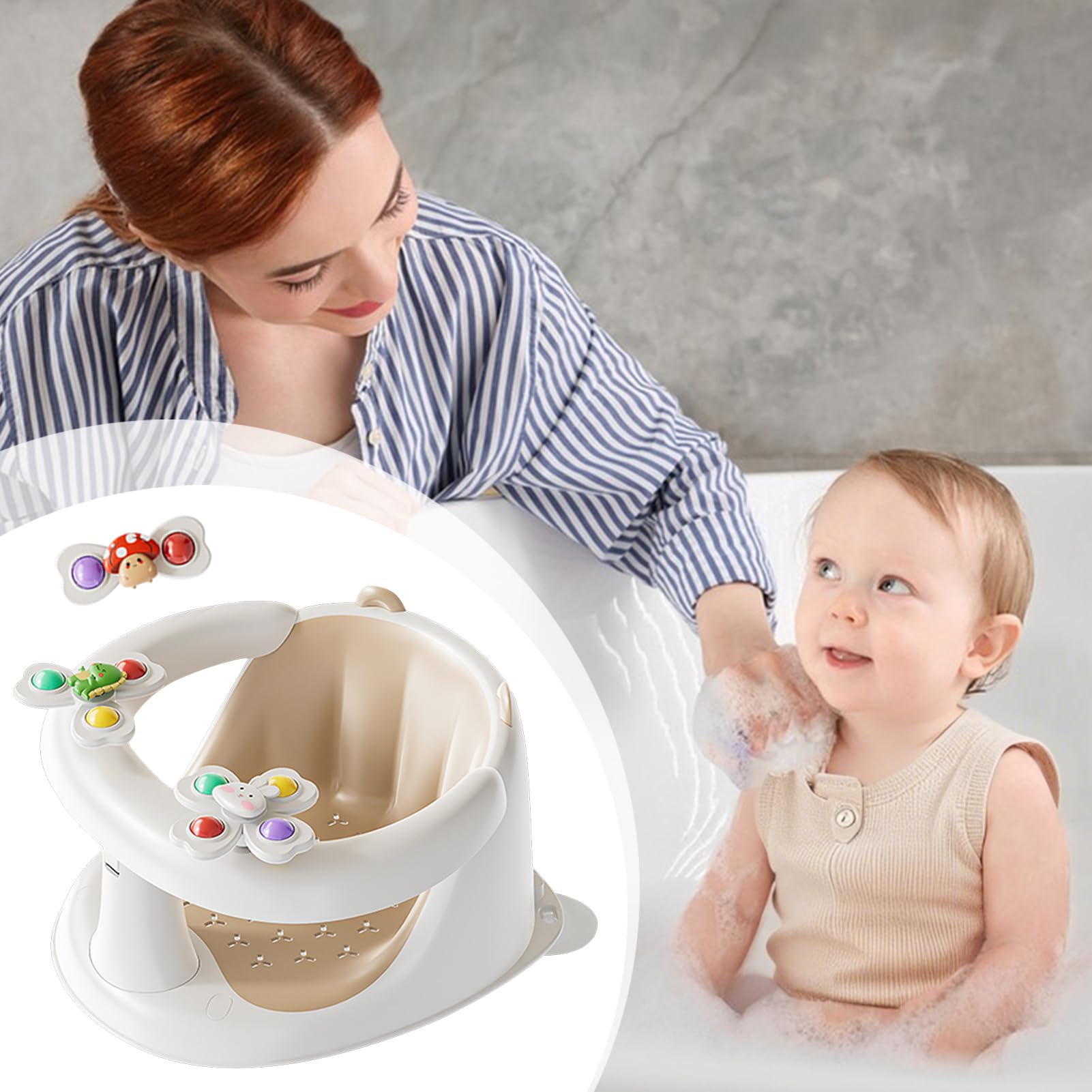 Asiento de baño para bebés - Asiento de bañera para niños pequeños, asiento antideslizante con giratorio para 1-3 años para jugar Relajarse en el baño, piscina, jardín, terraza