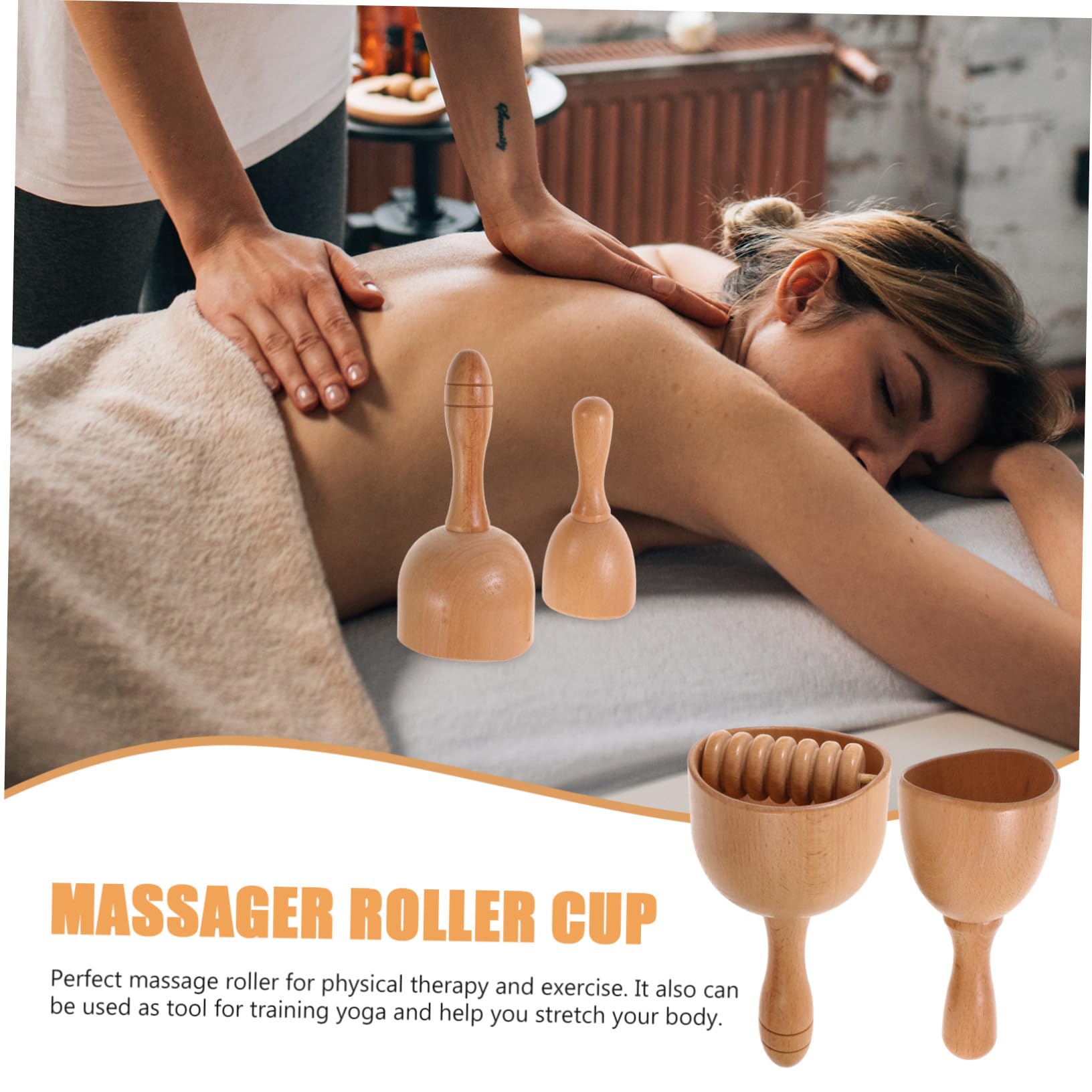 Rodillo Masajeador Corporal de Madera 2 Piezas Pequeño Mango Antideslizante, Herramienta Manual para Masaje de Espalda y Músculos, Uso en Casa y Gimnasio, Terapia Relajante