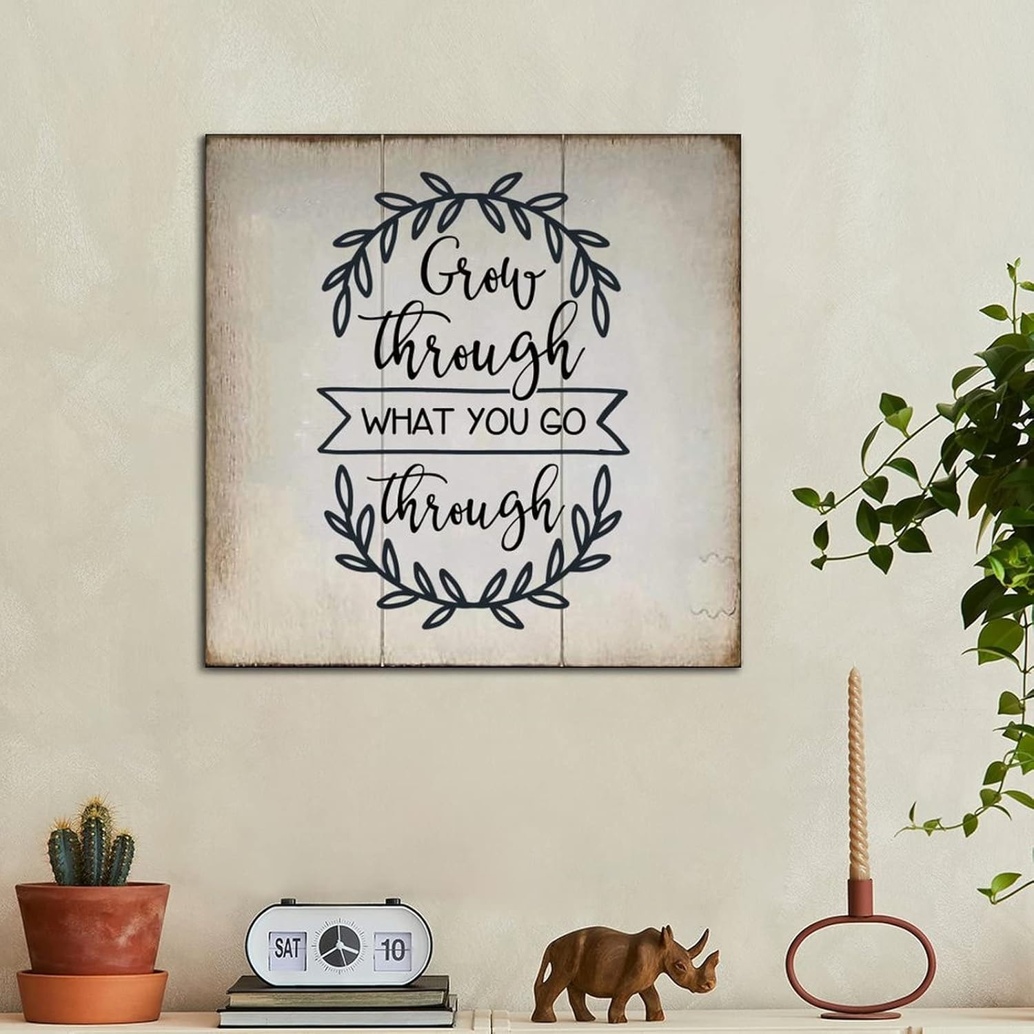 LITTLEGROVE SEEDS Rustic Wood Sign Grow through What You Go through Wood Plaque Farmhouse Wall Art Rustic Wall Decorations for Living Room for Home Man Cave Door Porch Garden Party 16x16in