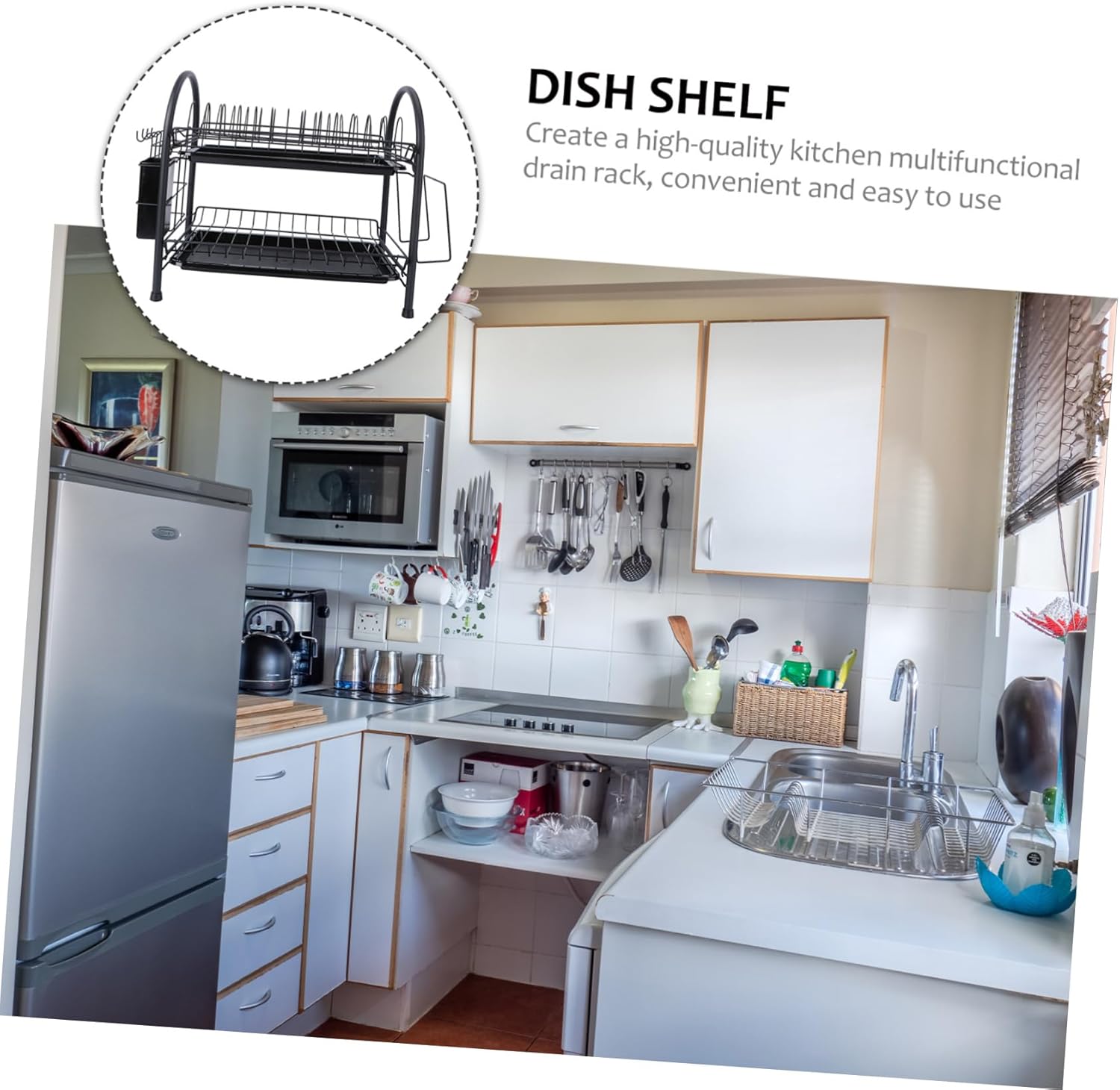 Cabilock 1Pc Multi Layer Dish Rack Floor Draining Shelf for Kitchen Storage Wire Space Saving Organization for Dishes and Bowls Black