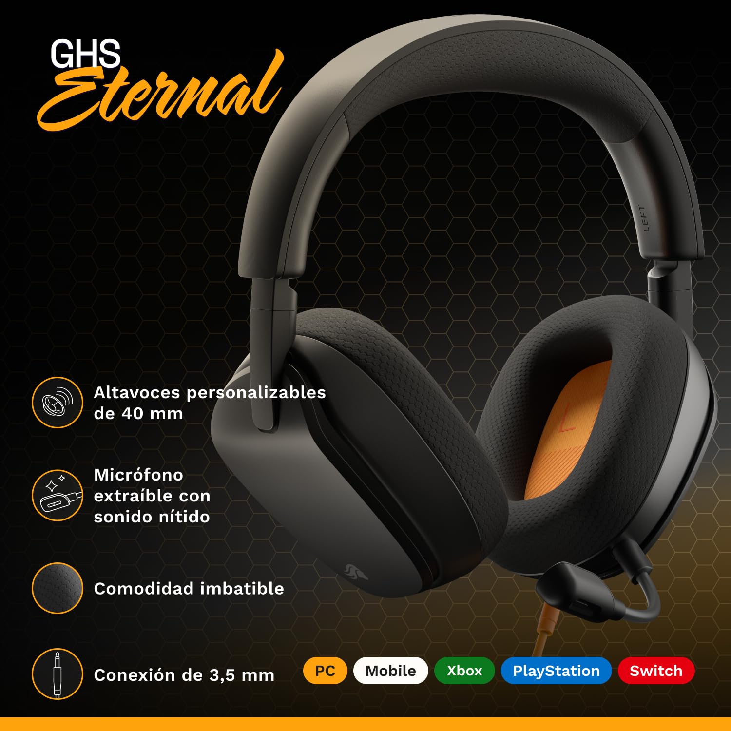 Glorious GHS Eternal - Auriculares de Gaming estéreo para PC, PS5, PS4, Xbox y Switch - Altavoces Ajustados únicos, Micro extraíble y Ajustable de 3.5 mm - Comodidad Duradera día y Noche - Negros