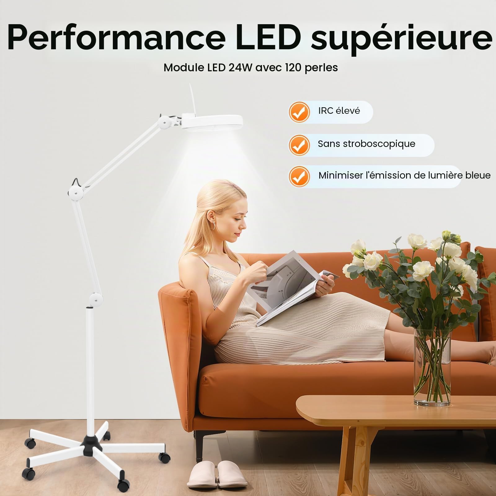 Lampe Loupe LED 5X, Grossissement Cosmétique, sur Pied Trépied, Esthétique