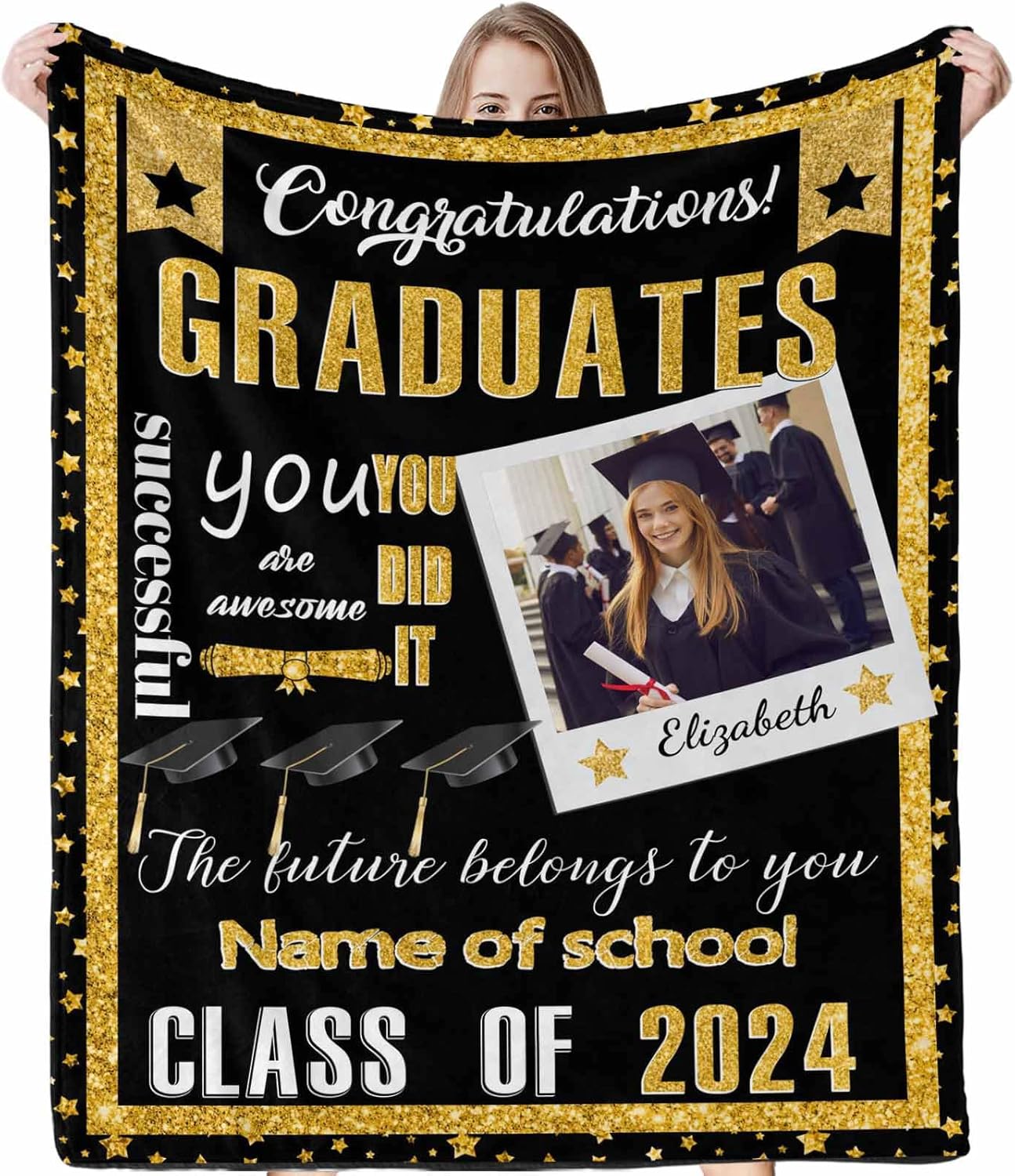 Custom Class of 2024 Blanket Personalized Blanket and Throws Celebrate Graduation Blanket Customized Graduation Blankets for Him Her Class of 2024 Seniors College Students 40x50 Inches
