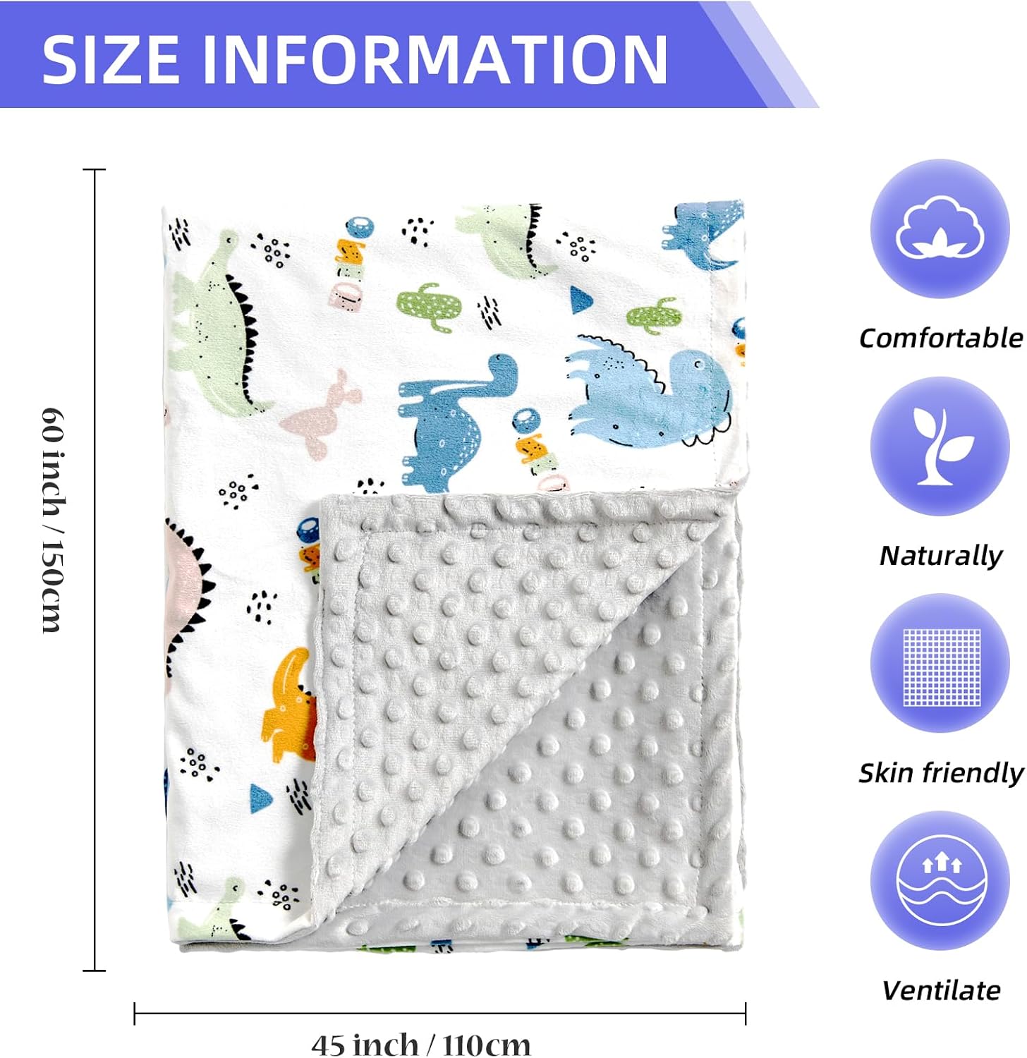 iEvolve Baby Nursery Bed Blankets Ultra Soft Double Layer Mini Blanket Minky Blanket Receiving Blankets Shower Gifts(Dinosaur,45 * 60in)