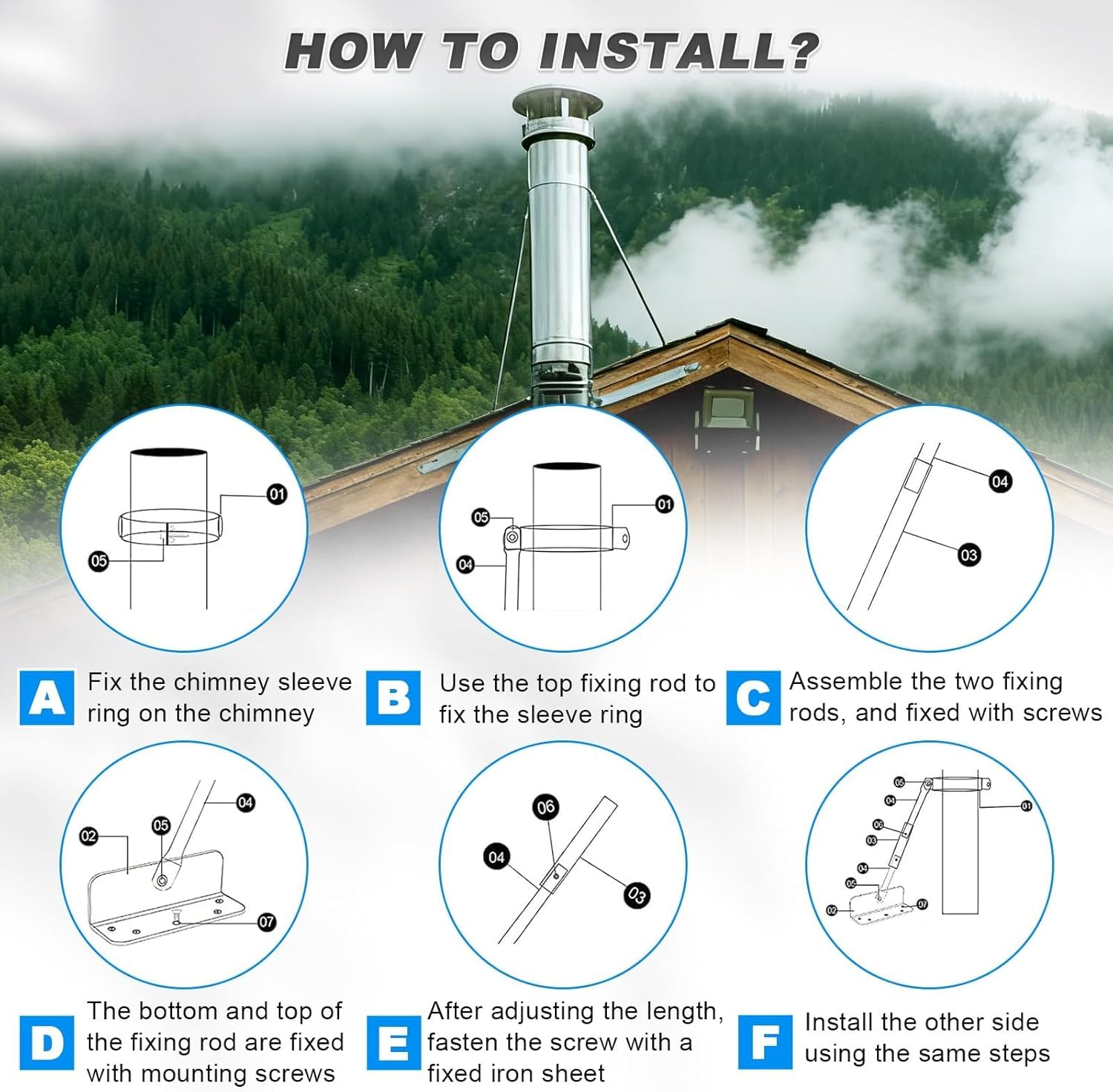 Soporte de tubo de chimenea, soportes de pared universales para estufa de leña, kit de soporte de techo de acero sólido resistente a la intemperie, solución de instalación duradera y fiable