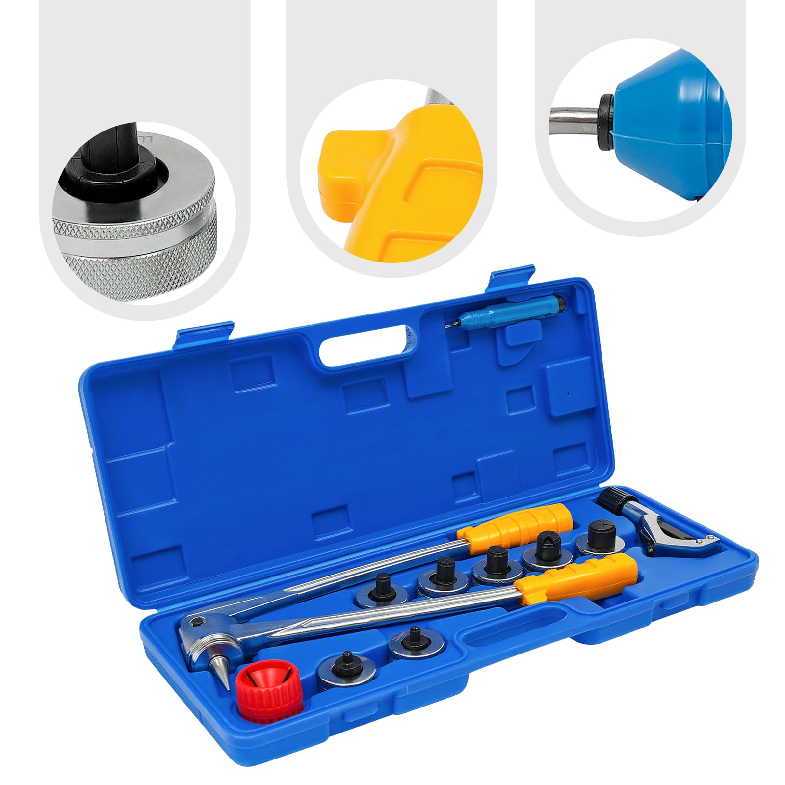 Juego de expansores de tubos manuales, con 7 alicates de expansión de tubos, kit de expansión manual para tubos de 10-28 mm para tubos de cobre, latón y aluminio.