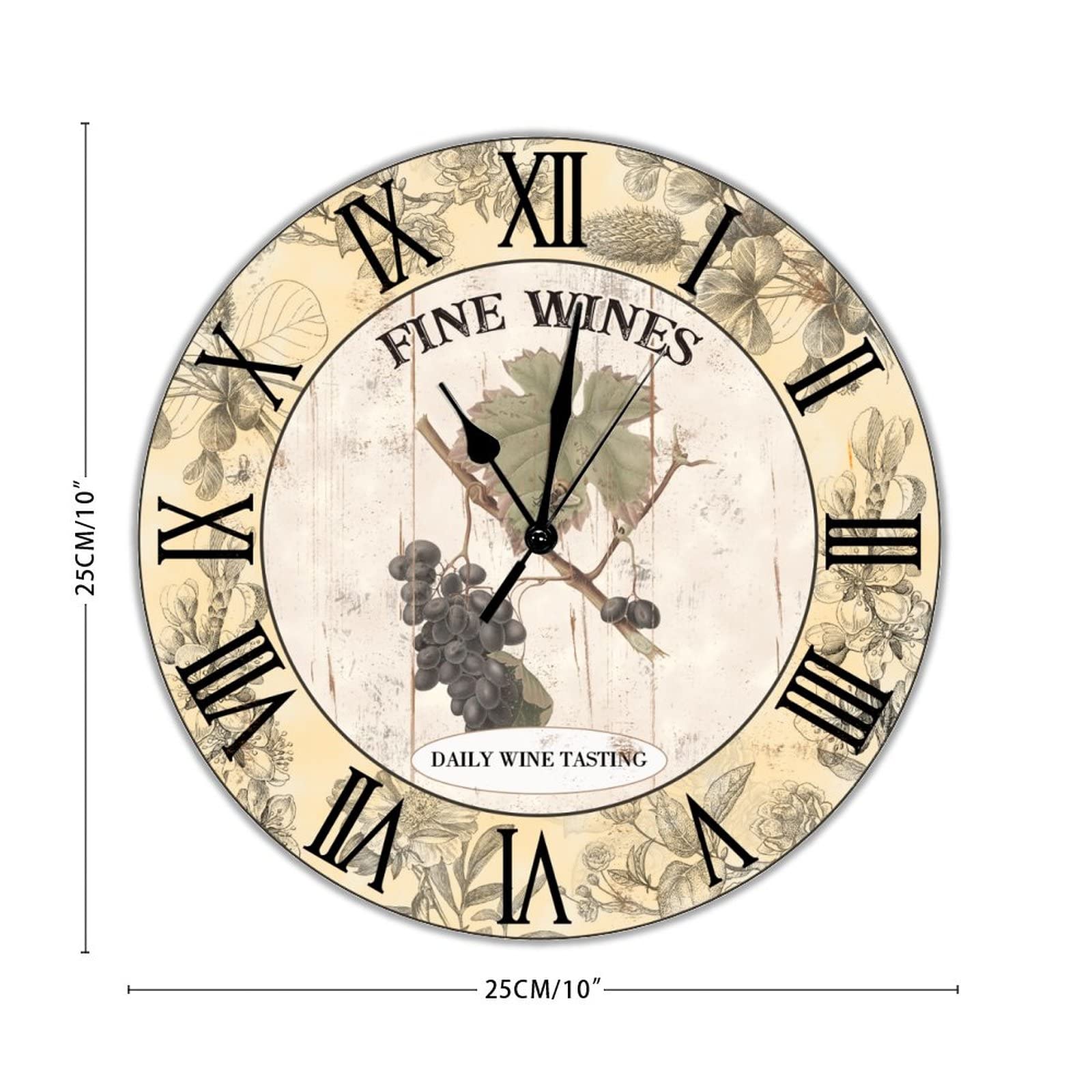 Plumeet Horloge Murale, Horloges Murales en Bois sans Cadre de 25cm avec Mouvement à Quartz Silencieux, Horloges Rustiques en Noyer pour Cuisine, Chambre à Coucher, Salon, Marron