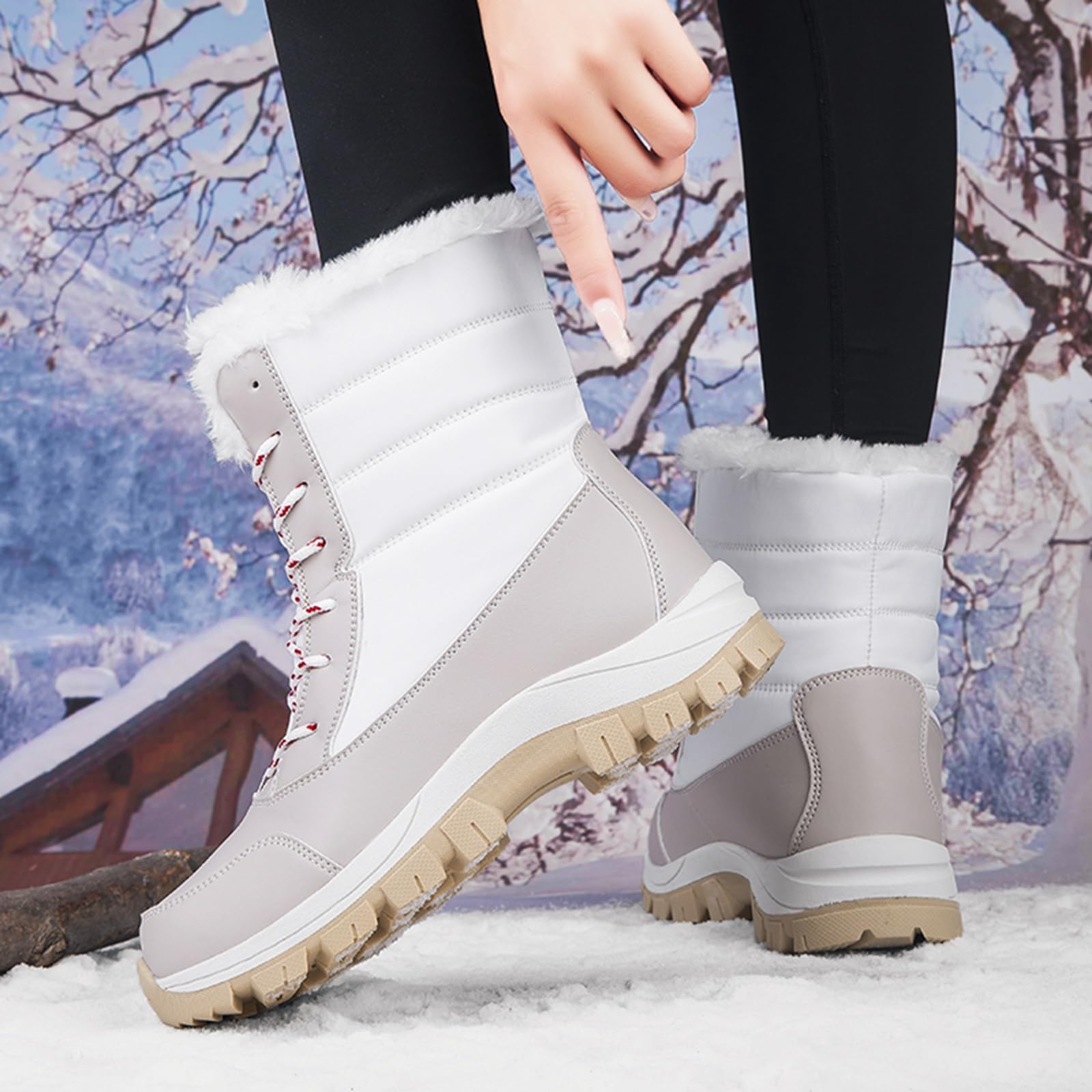 CUTEHEELS Damskie wodoodporne buty śniegowe, sznurowane, antypoślizgowe i trwałe buty zimowe
