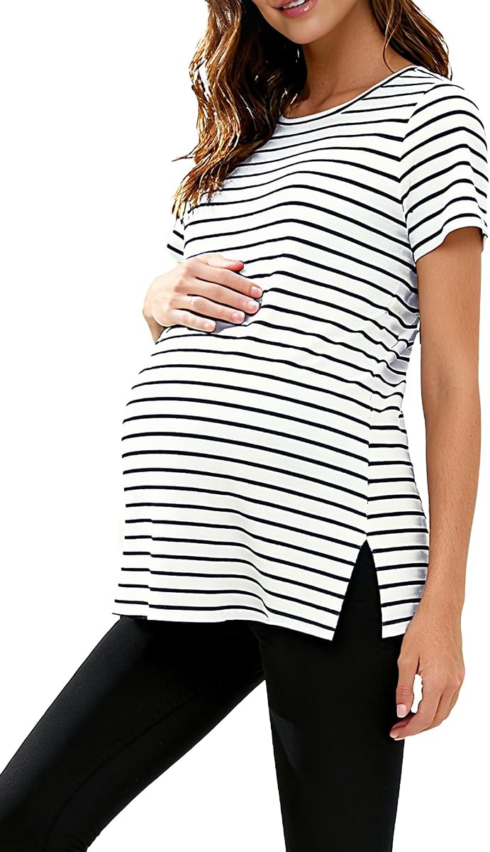 Camisas de maternidad para mujer, camisetas de embarazo con dobladillo dividido de manga corta, ropa