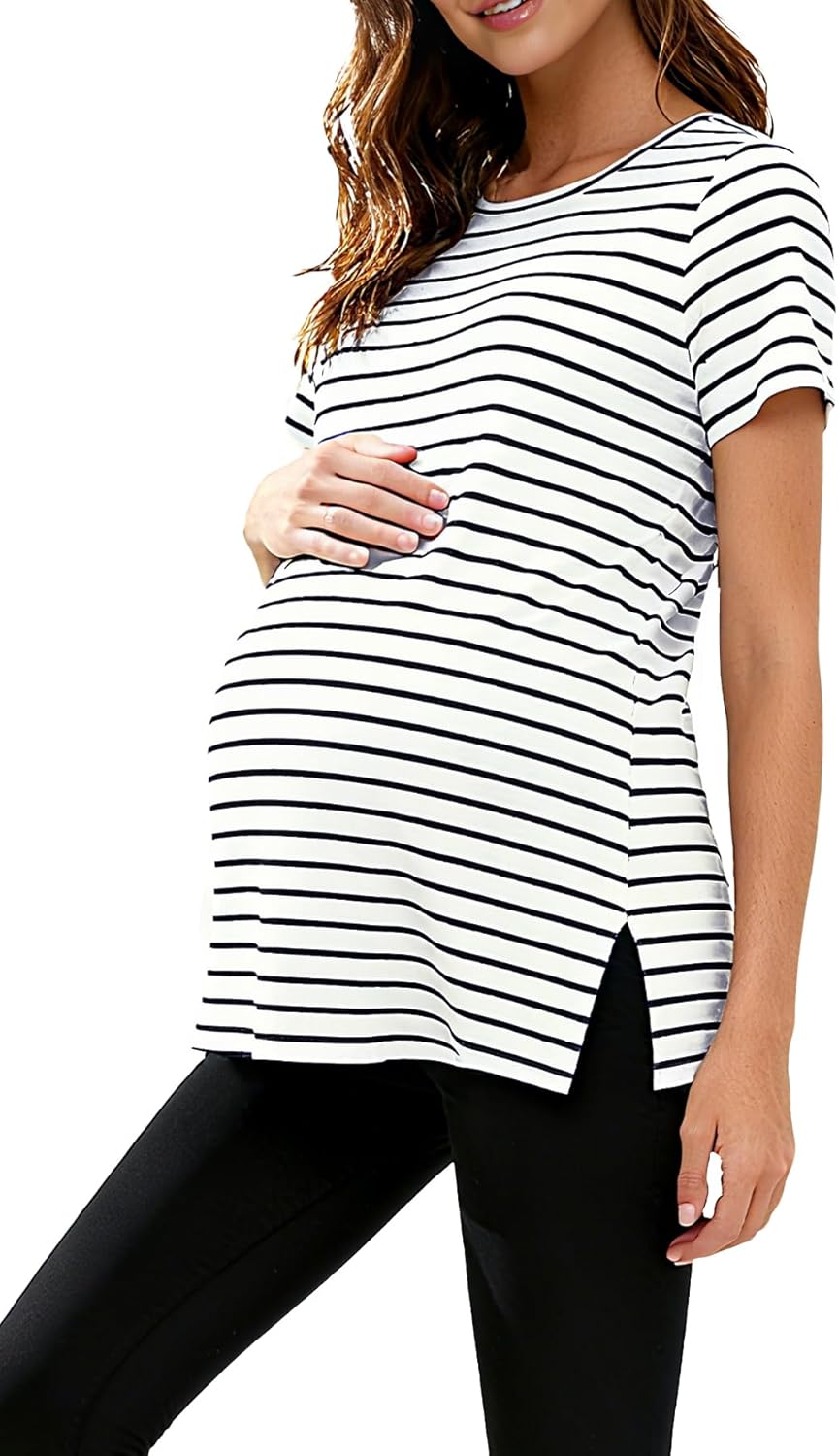 Women's Maternity Shirts Short Sleeve Split Hem Pregnancy Tops Clothes
