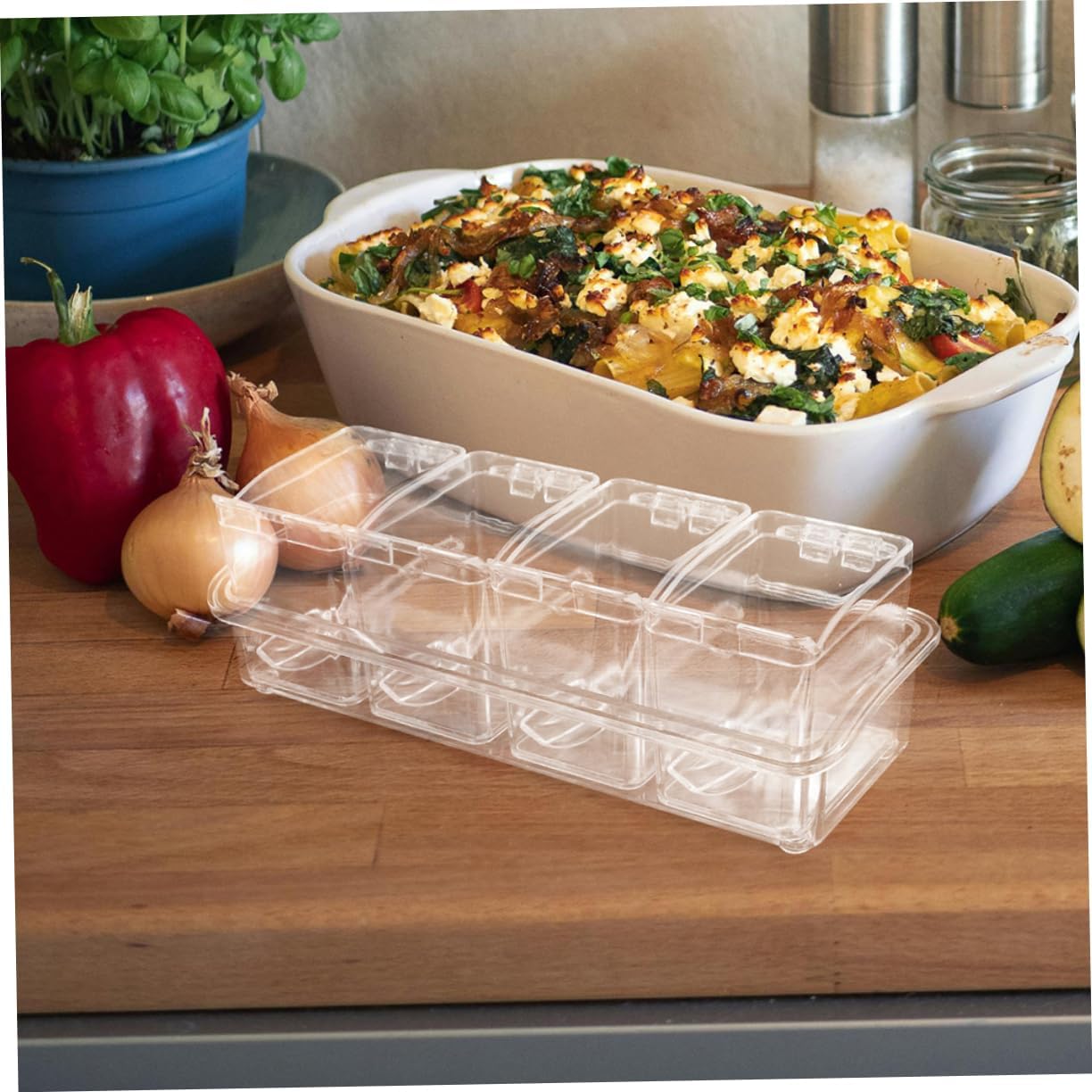 VICASKY 2 Sets Transparent Compartment Spice Box Set with Integrated Spoons Seasoning Organizer Containers with Airtight Lids for Salt Sugar Pepper and Condiments