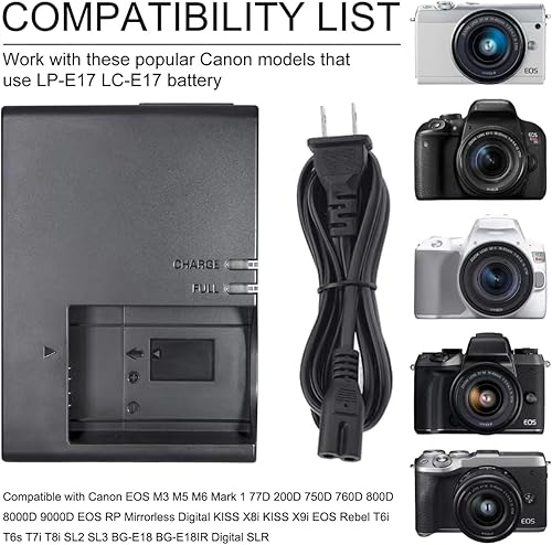 Miniatura 5 de LC-E17C Cargador de batería para Canon EOS R50 RP R10 R8, Rebel T8i, T7i, T6i, T6s, SL2, SL3, EOS M3, M5, M6, 200D, 77D, 750D, 760D, 800D, 8000D,