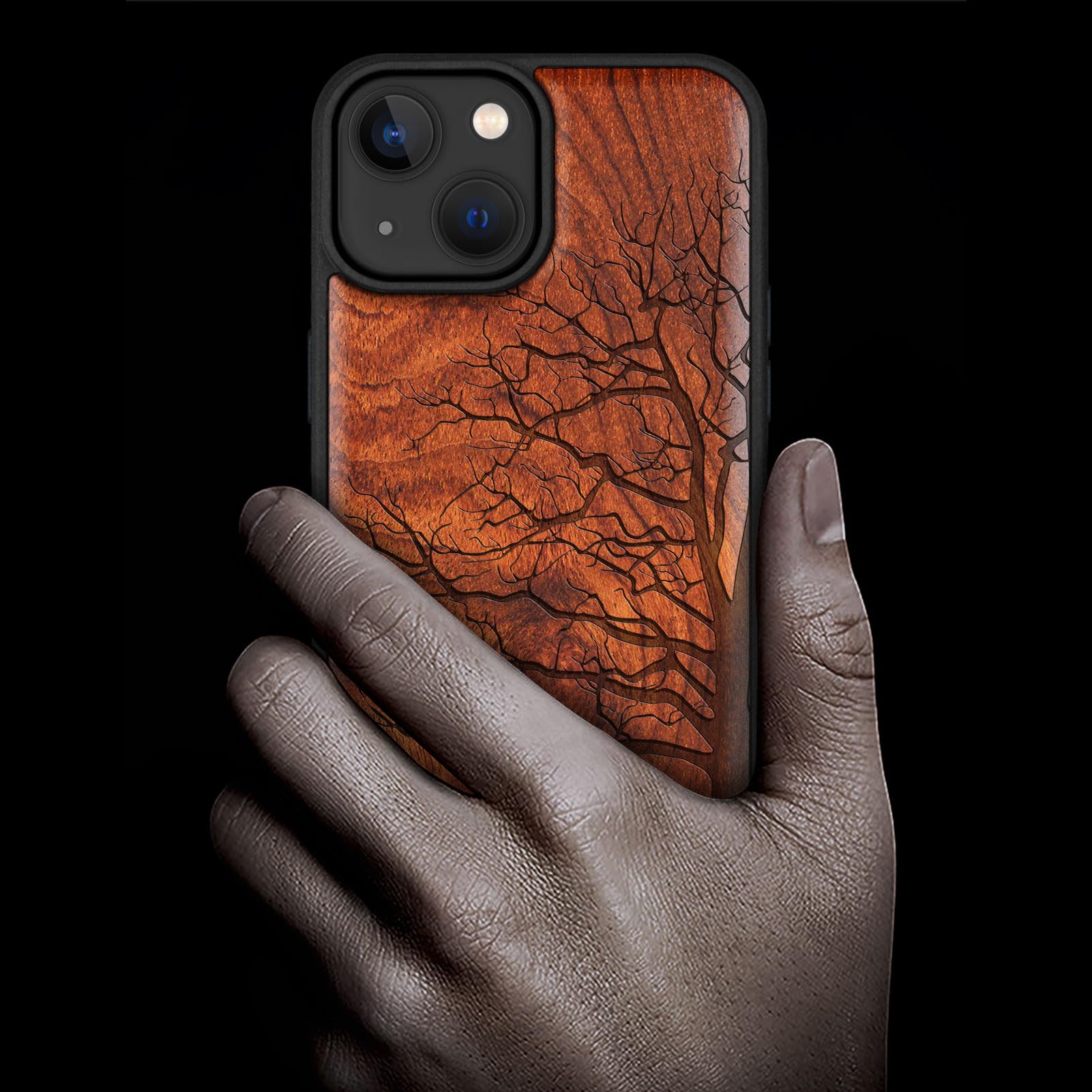 Carveit Funda Magnética De Madera Para IPhone 15 Plus [madera Maciza Y TPU Suave Negro] A Prueba De Golpes, Funda De Madera única Compatible Con Magsafe (brújula Pirata Vintage, Nogal