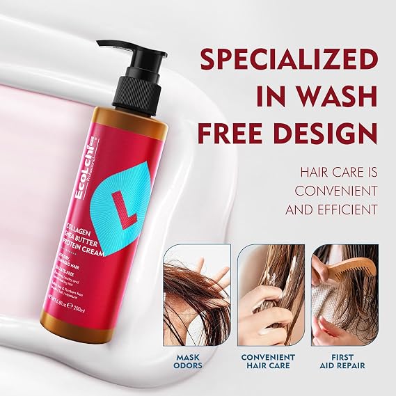 Collagen Shea Butter Hair Mask & Leave In Conditioner Set Hair Treatment Natural Ingredient Deep Repair Conditioning for Dry Damaged Hair All Hair Types 550ml+200ml 18.6floz + 6.8floz