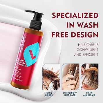 Collagen Shea Butter Hair Mask & Leave In Conditioner Set Hair Treatment Natural Ingredient Deep Repair Conditioning for Dry Damaged Hair All Hair Types 550ml+200ml 18.6floz + 6.8floz
