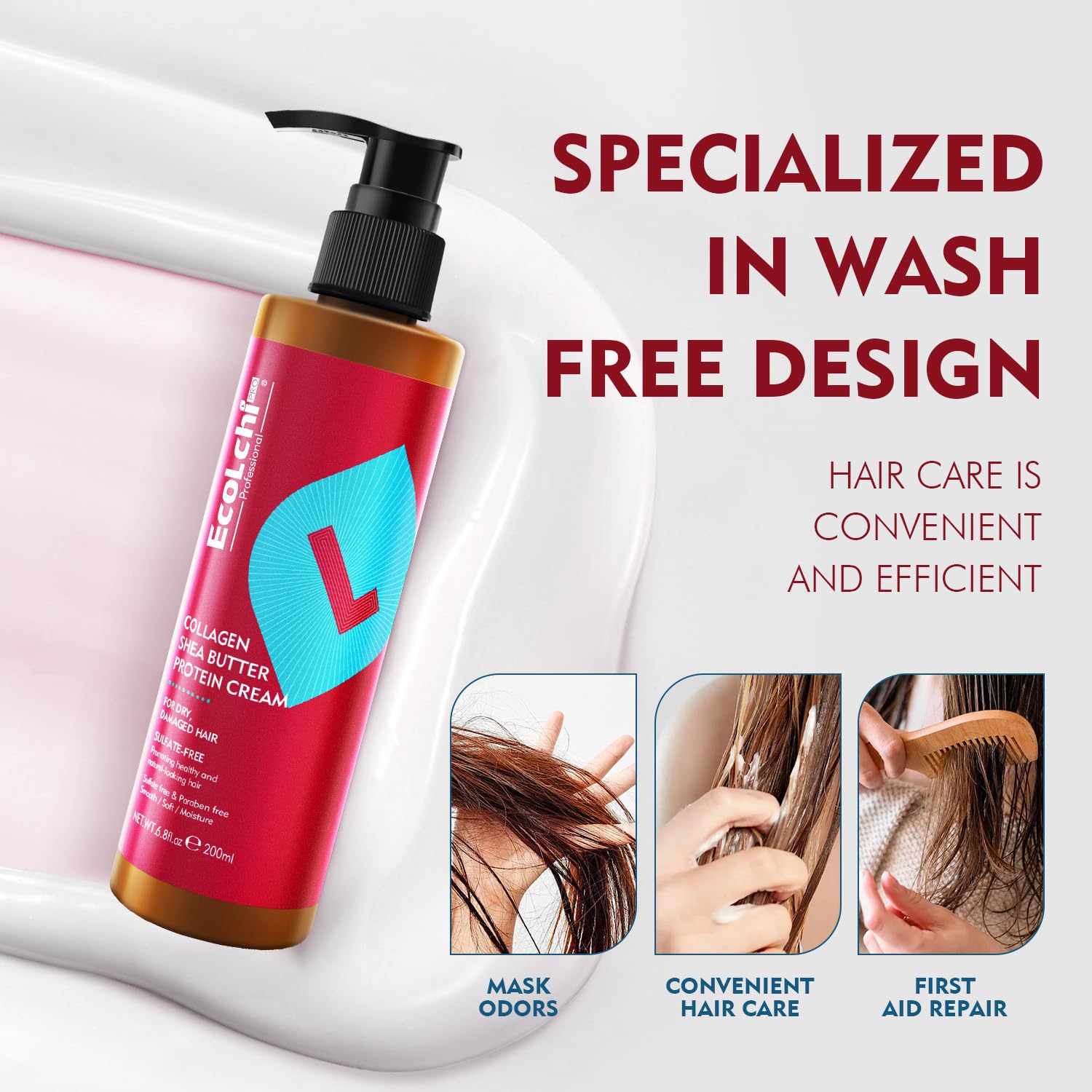 Collagen Shea Butter Hair Mask and Leave In Conditioner Set Hair Treatment Natural Ingredient Deep Repair Conditioning for Dry Damaged Hair All Hair Types 550+200ml 18.6floz + 6.8floz