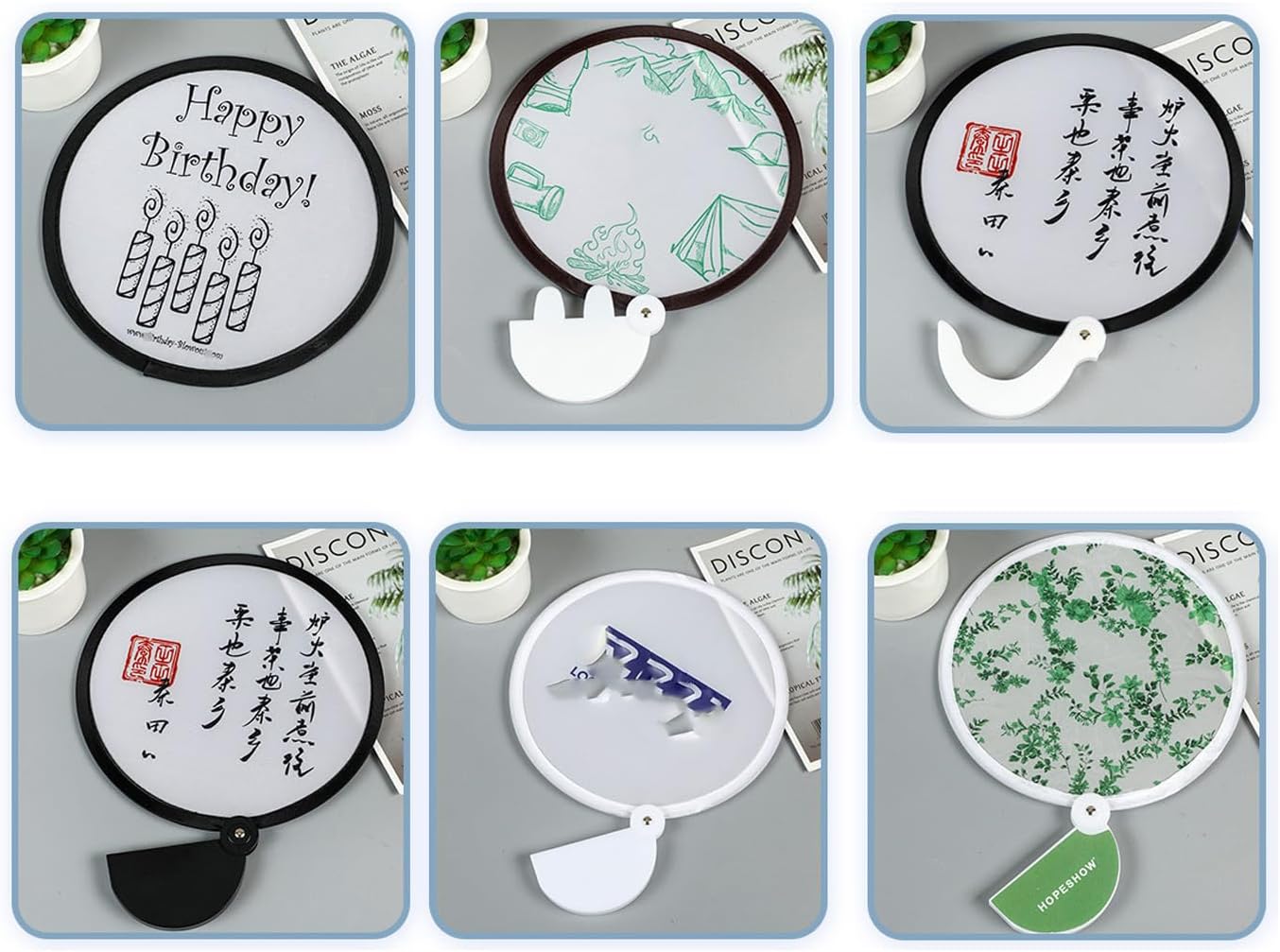 Custom Round Folding Hand Fans, Personalized Logo/Photo/Text Fans for Wedding, Party, Advertising & Outdoor Events (100pcs)